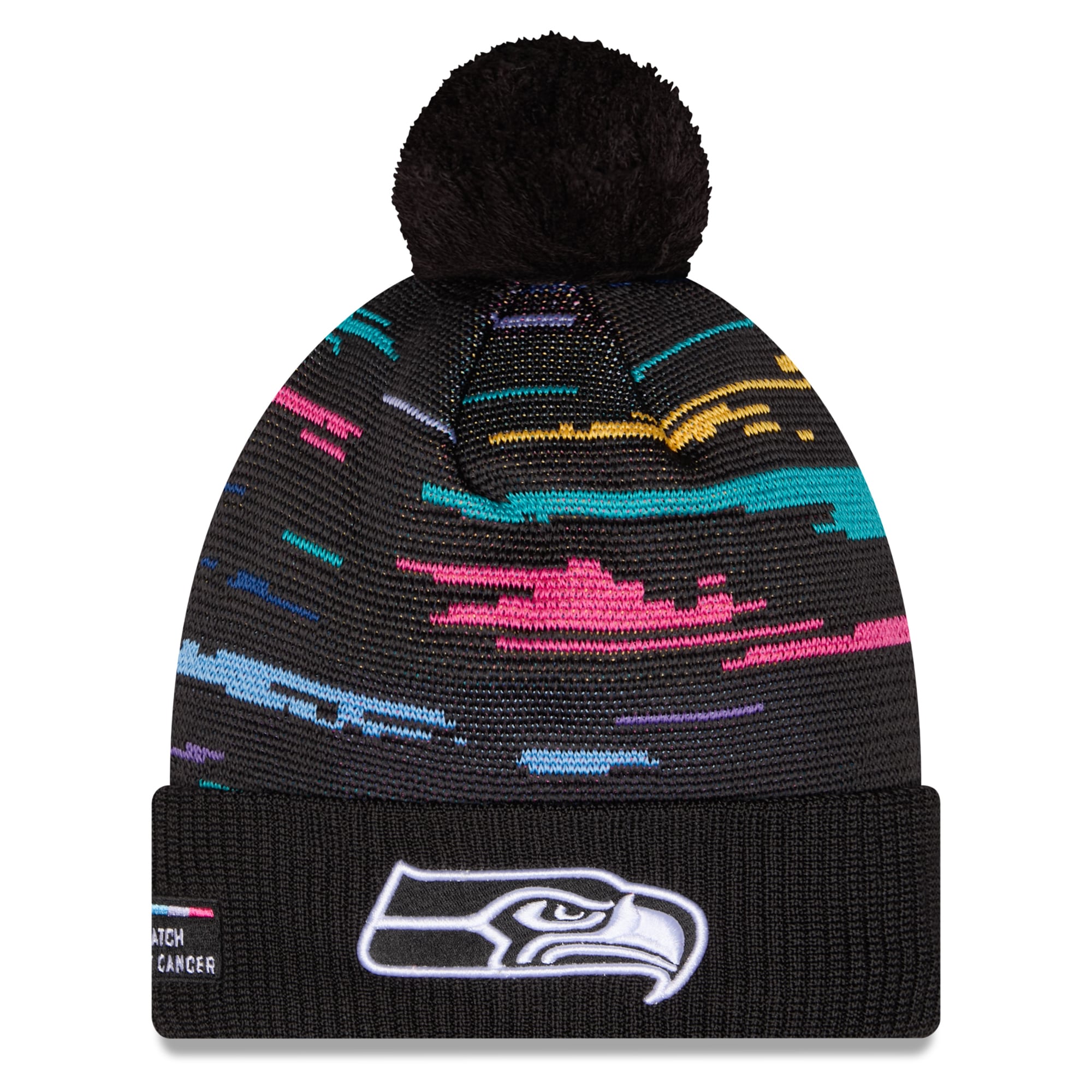 Men's New Era Black Seattle Seahawks 2026 NFL Crucial Catch Cuffed Knit Hat with Pom
