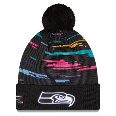 Seattle Seahawks New Era 2026 NFL Crucial Catch Cuffed Knit Hat with Pom - Black