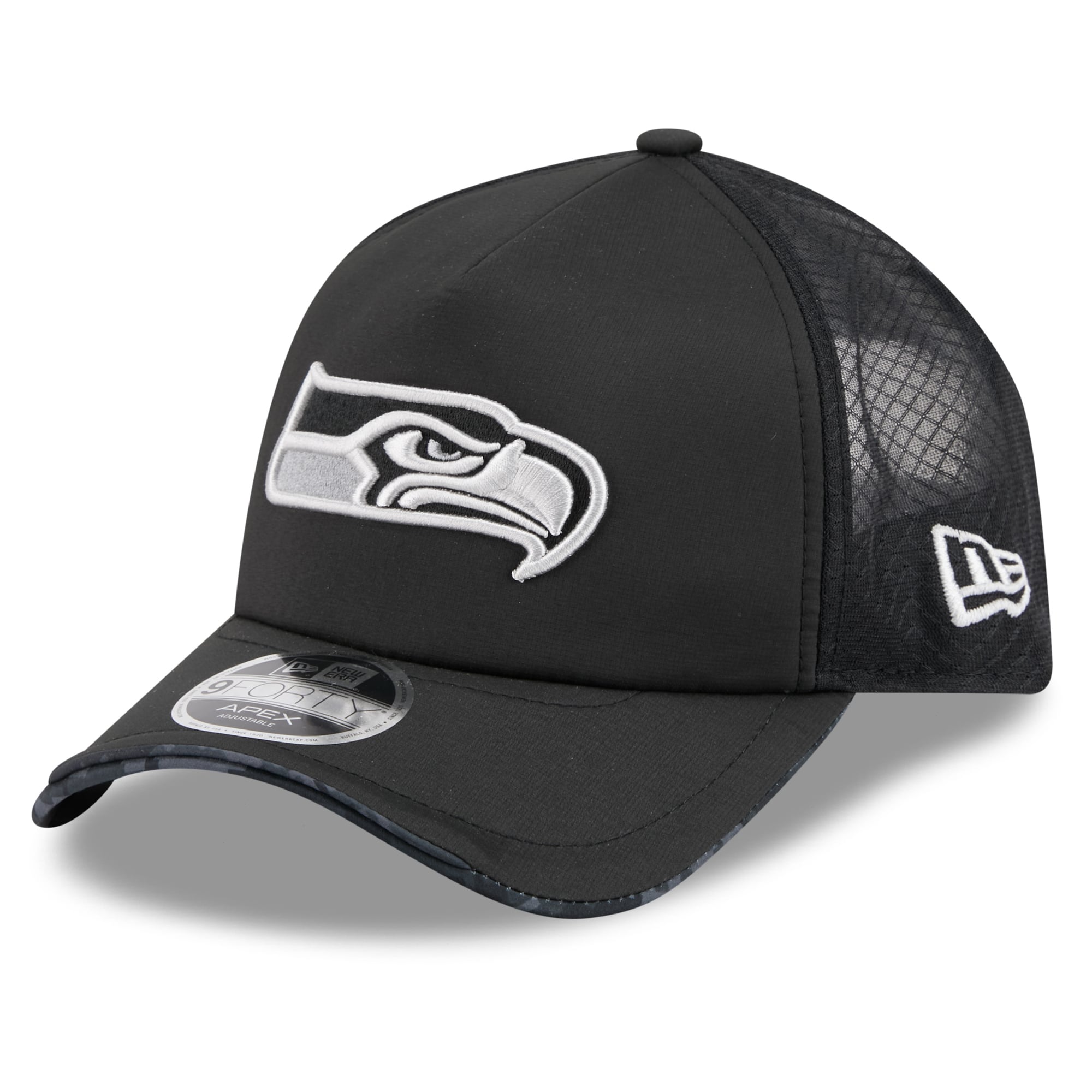 Men's New Era Black Seattle Seahawks 2026 Salute To Service Apex 9FORTY Adjustable Trucker Hat