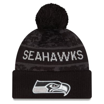 Seattle Seahawks New Era 2026 Salute To Service Cuffed Knit Hat with Pom - Black