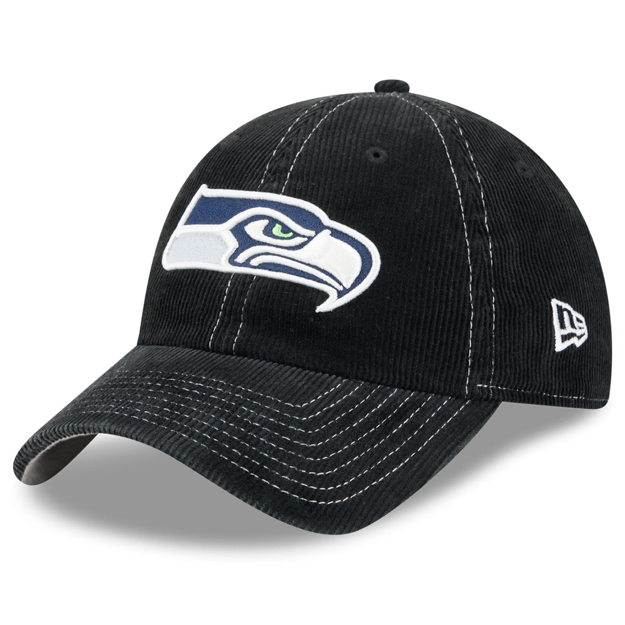 Casquette New Era noire Seattle Seahawks en velours côtelé pour homme, style classique décontracté et ajustable