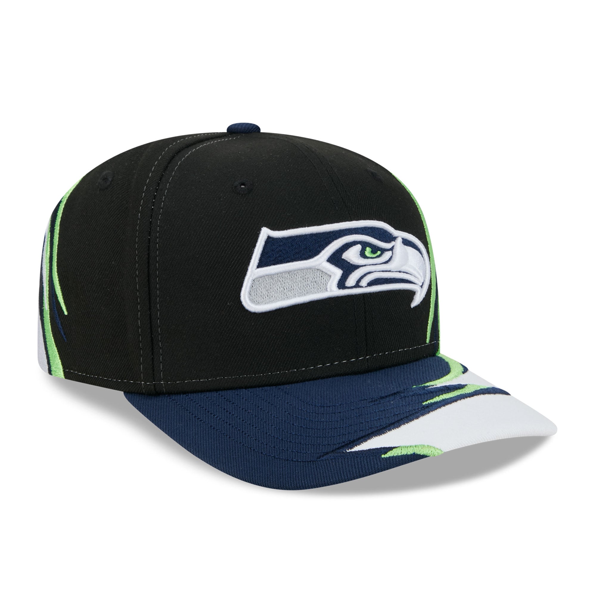 Casquette ajustable New Era noire et blanche pour homme, fan des Seahawks de Seattle, modèle 9SEVENTY