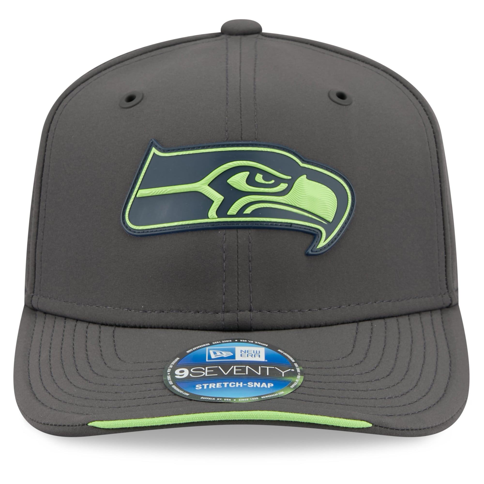 Casquette ajustable New Era anthracite Seattle Seahawks 2026 Sideline pour homme, modèle 9SEVENTY, idéale pour les temps froids.