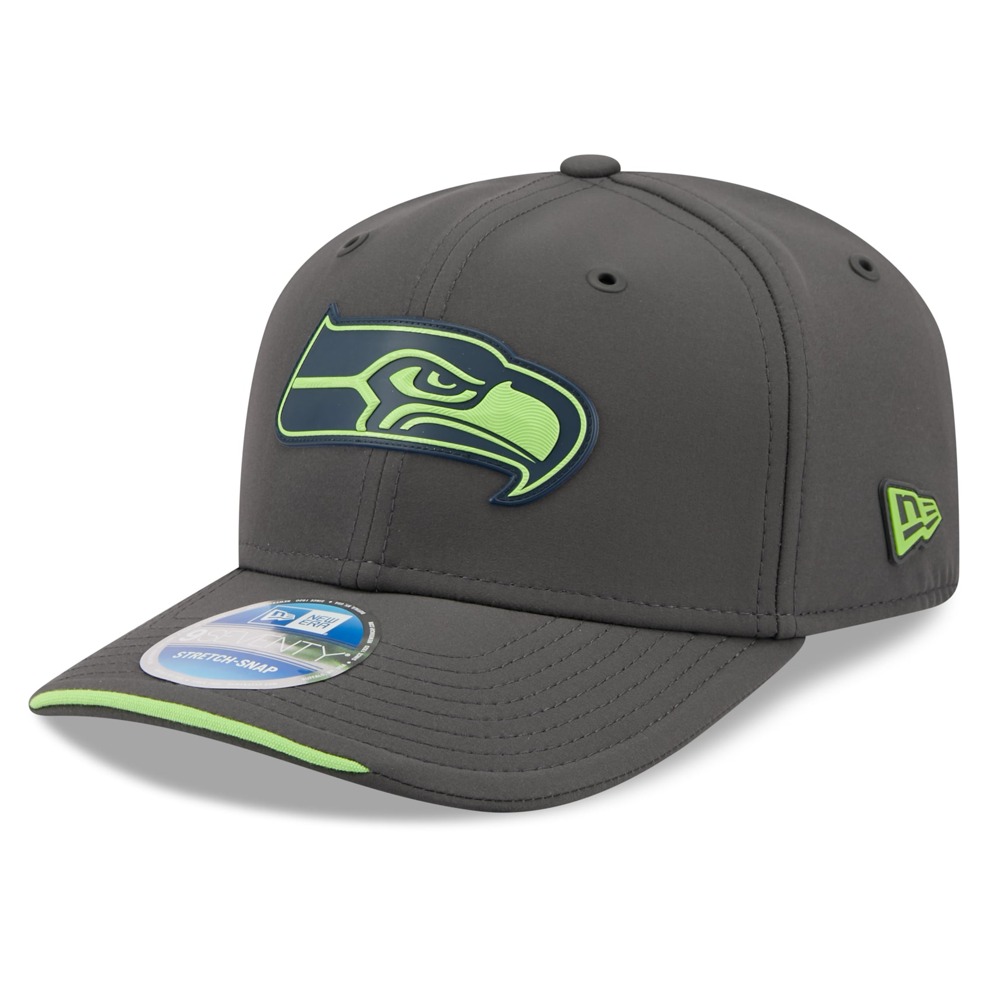 Casquette ajustable New Era anthracite Seattle Seahawks 2026 Sideline pour homme, modèle 9SEVENTY, idéale pour les temps froids.