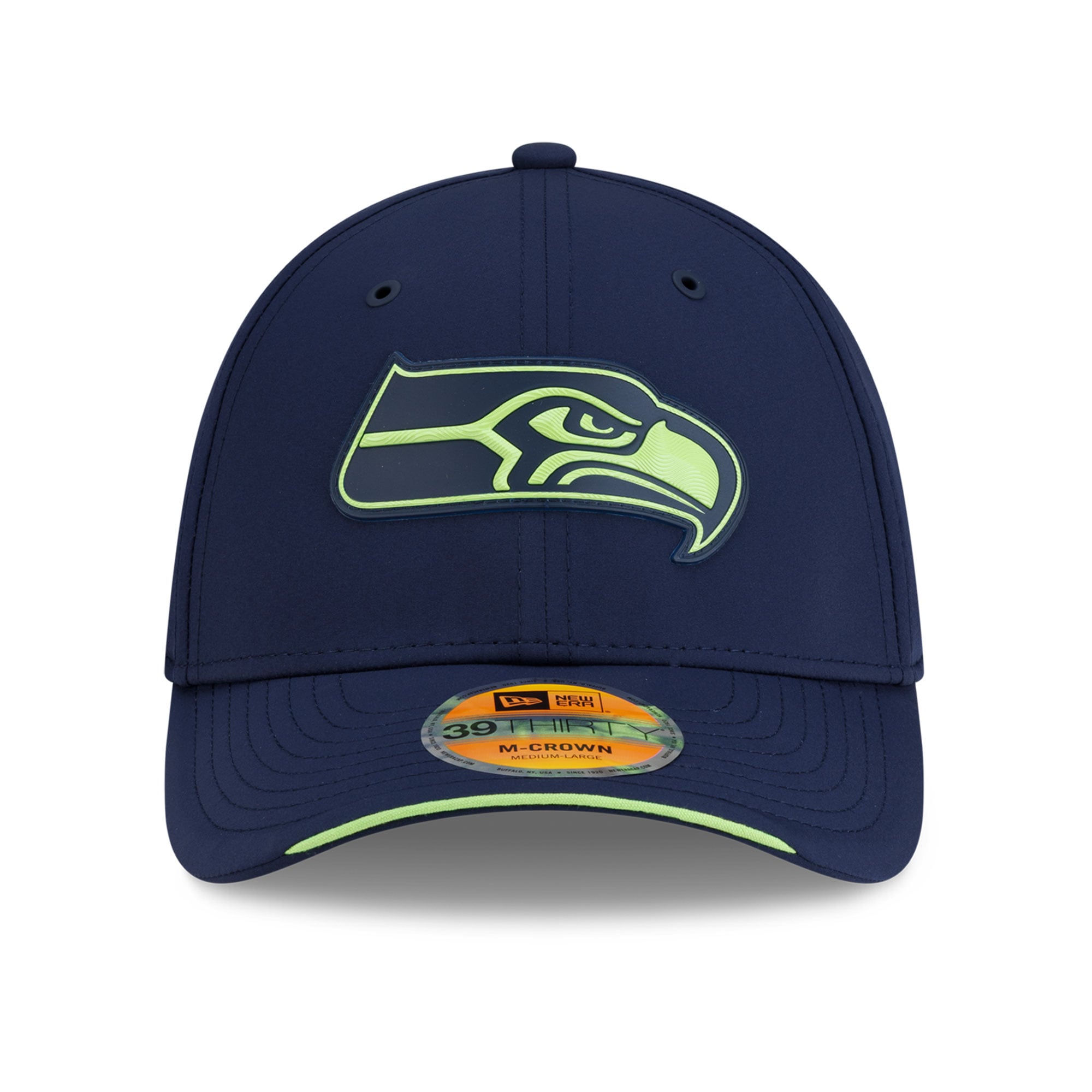 Casquette New Era College bleu marine Seattle Seahawks 2026 Sideline 39THIRTY M-Crown Flex pour homme