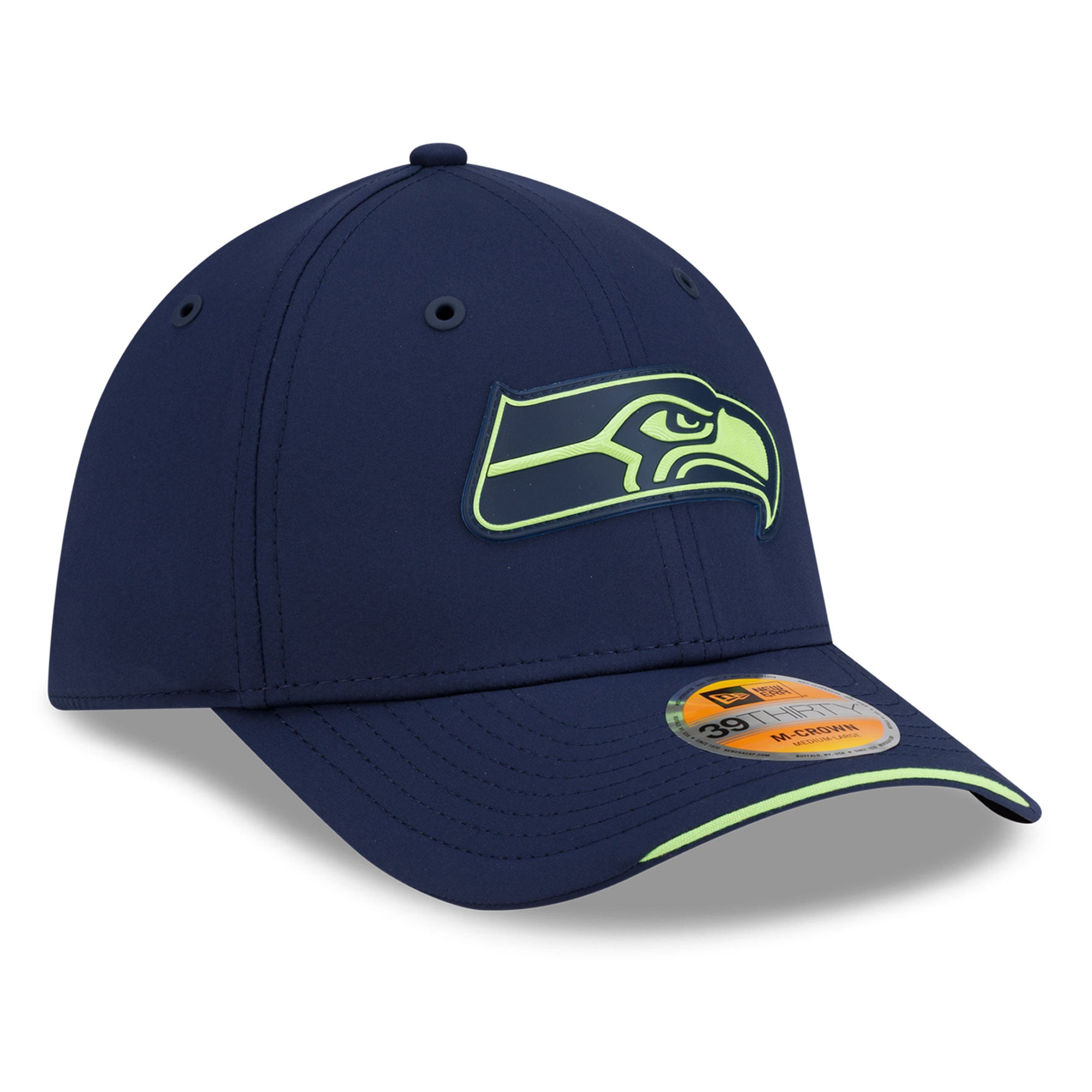 Casquette New Era College bleu marine Seattle Seahawks 2026 Sideline 39THIRTY M-Crown Flex pour homme