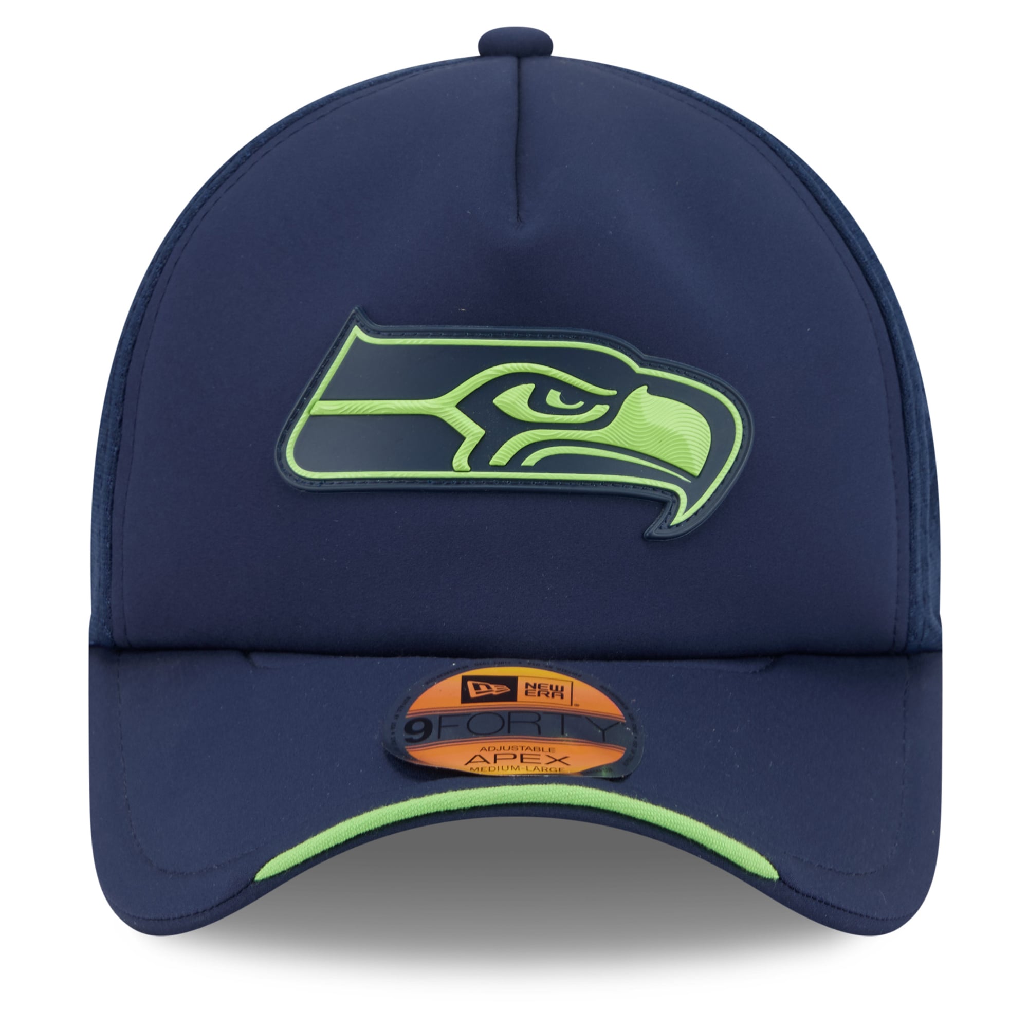 Men's New Era College Navy Seattle Seahawks 2026 Sideline APEX 9FORTY Adjustable Trucker Hat