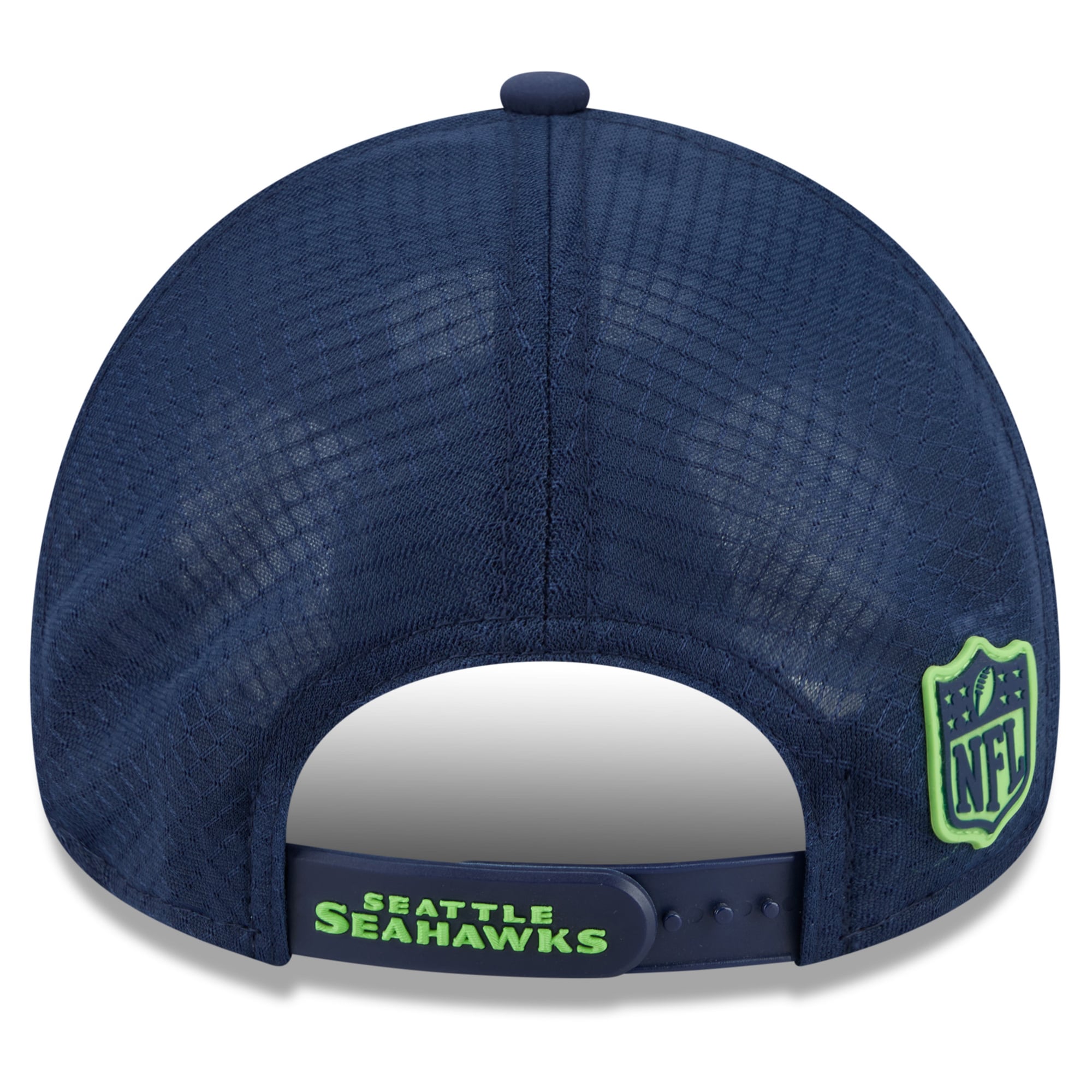 Men's New Era College Navy Seattle Seahawks 2026 Sideline APEX 9FORTY Adjustable Trucker Hat