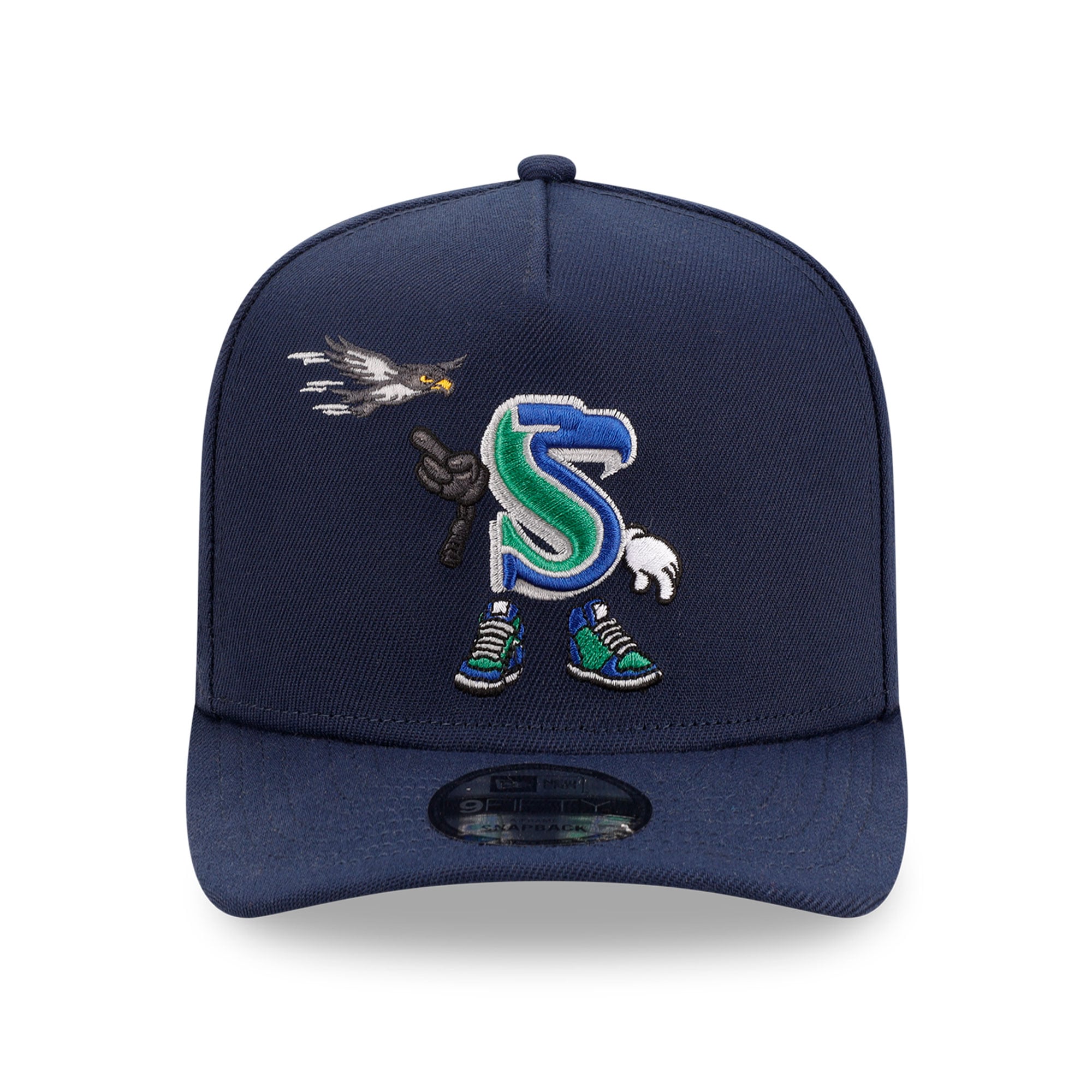 Casquette snapback New Era College Navy Seattle Seahawks pour homme, modèle A-Frame, style dessin animé 9FIFTY