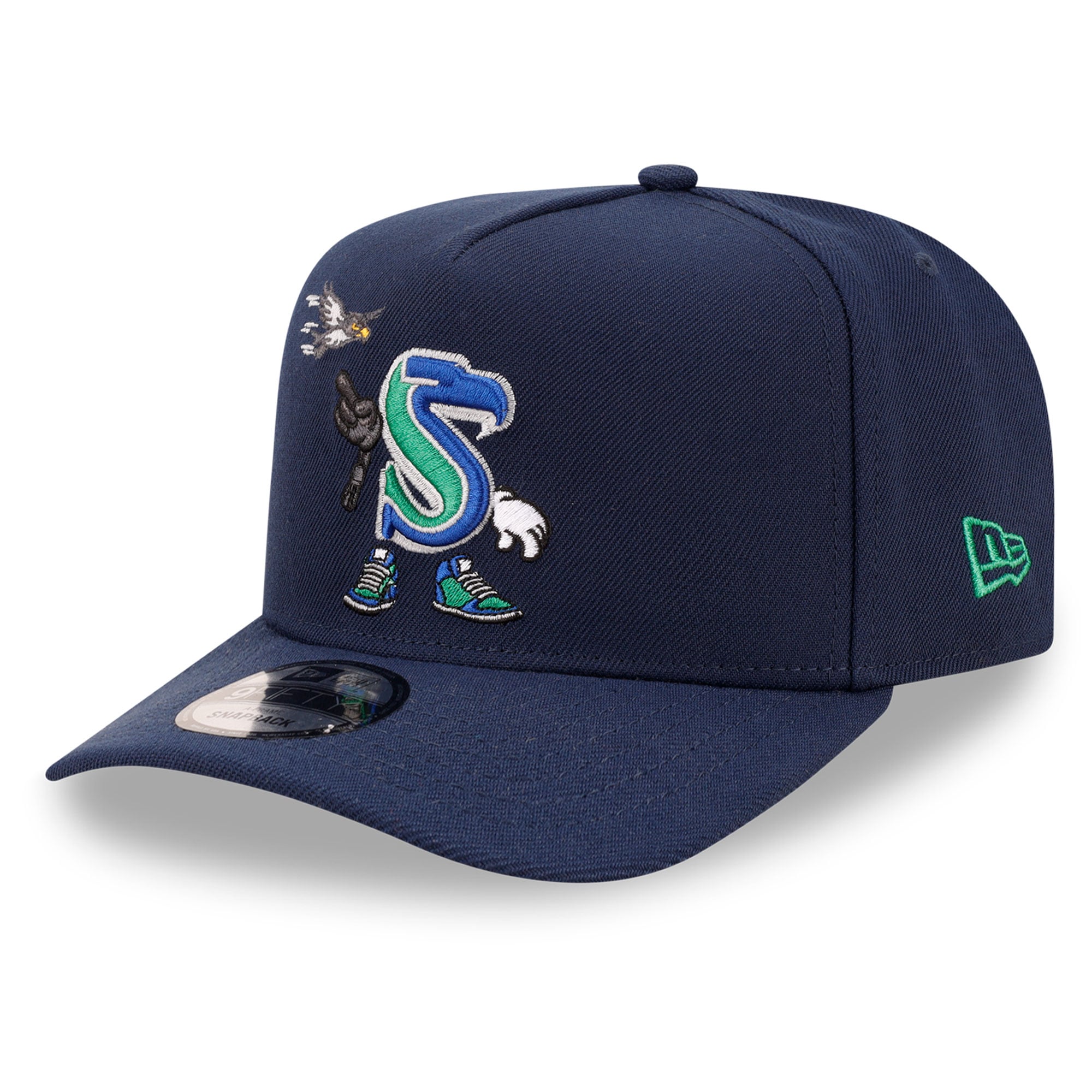 Casquette snapback New Era College Navy Seattle Seahawks pour homme, modèle A-Frame, style dessin animé 9FIFTY