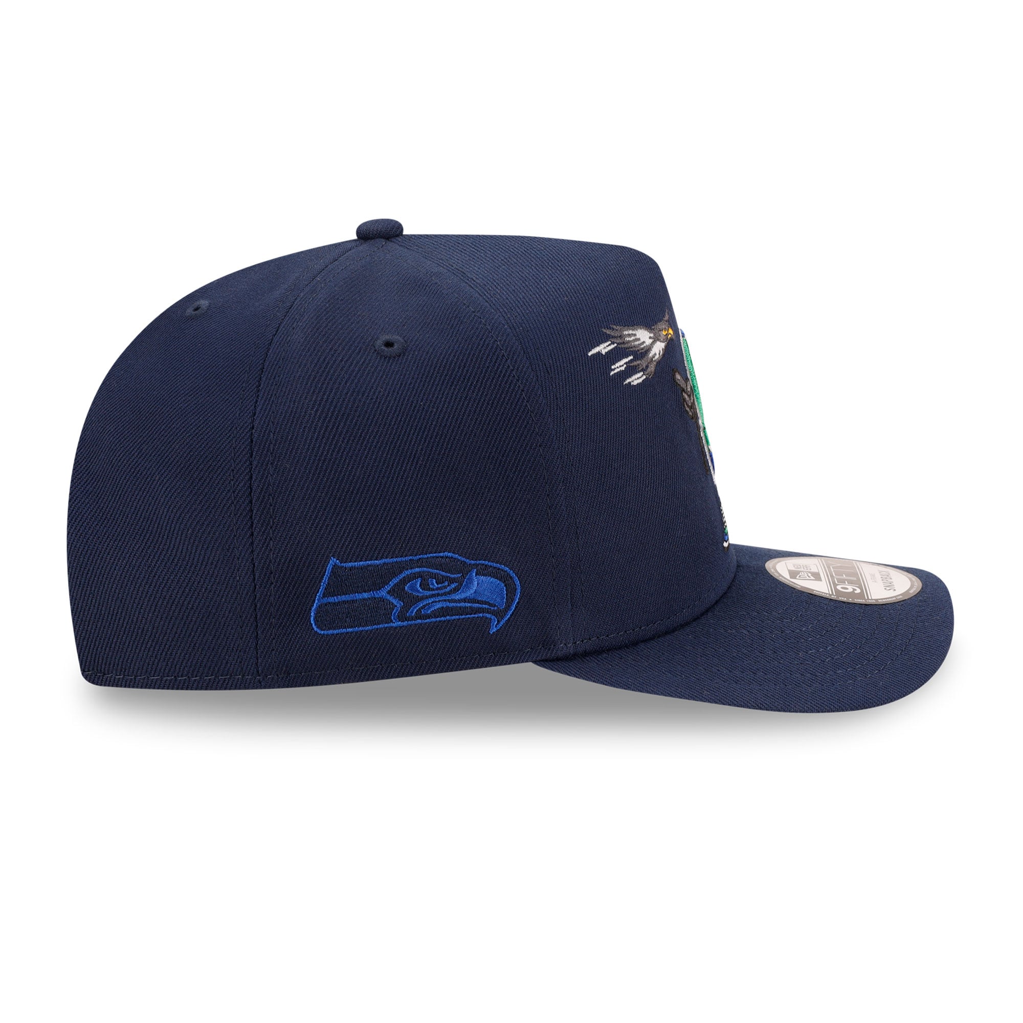 Casquette snapback New Era College Navy Seattle Seahawks pour homme, modèle A-Frame, style dessin animé 9FIFTY