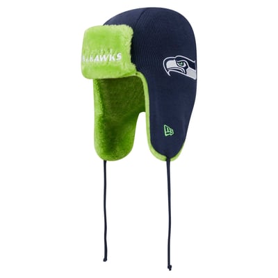 Seattle Seahawks New Era Helmet Head Trapper Knit Hat - College Navy