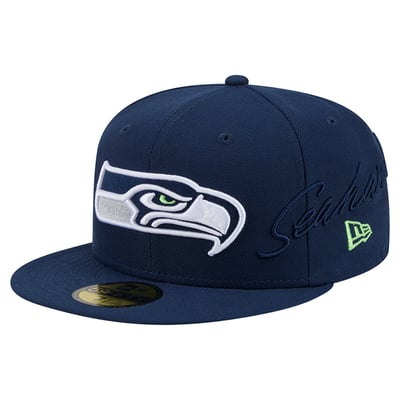Seattle Seahawks New Era Side Script 59FIFTY Fitted Hat - College Navy