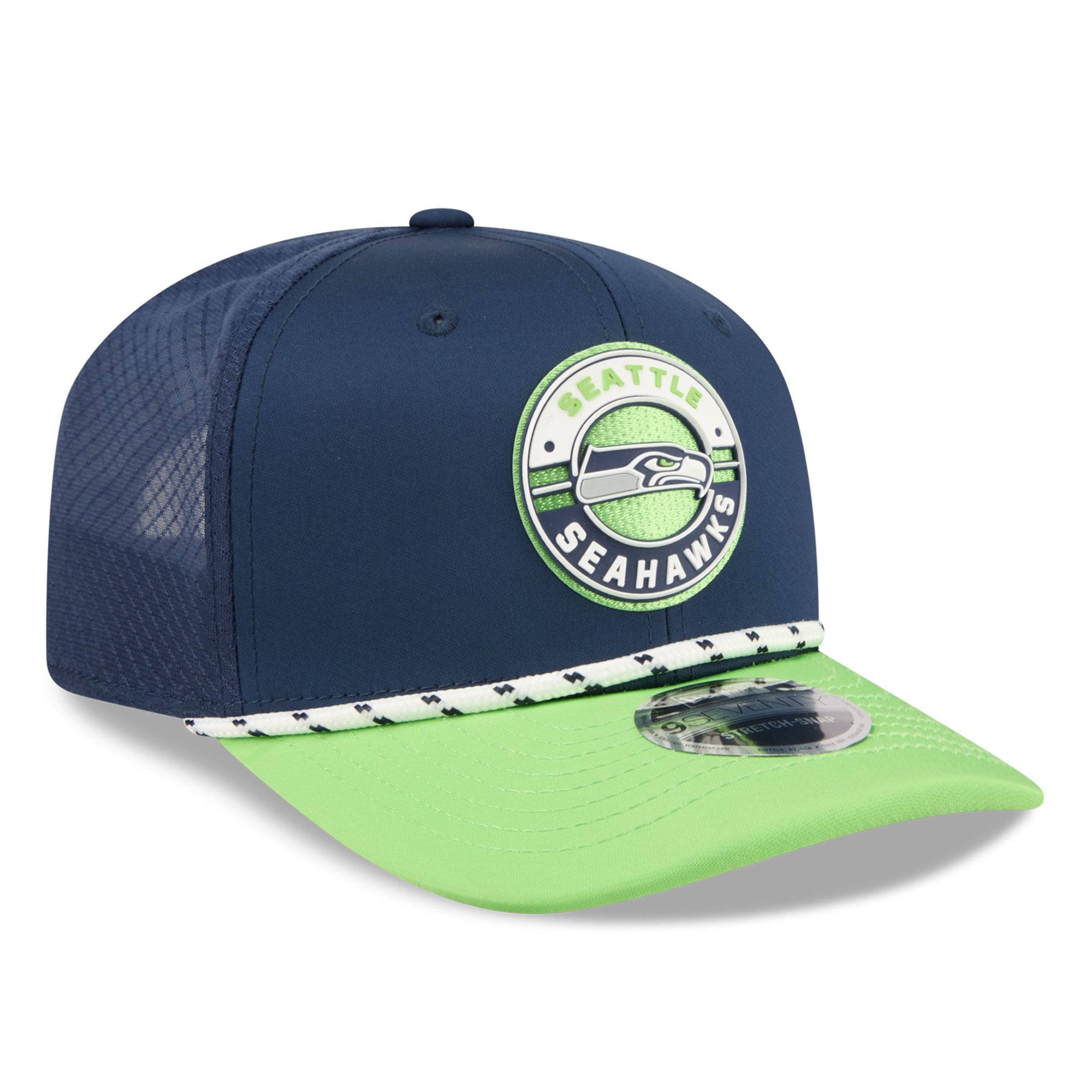 Casquette ajustable New Era College bleu marine/vert fluo Seattle Seahawks Game 9SEVENTY pour homme
