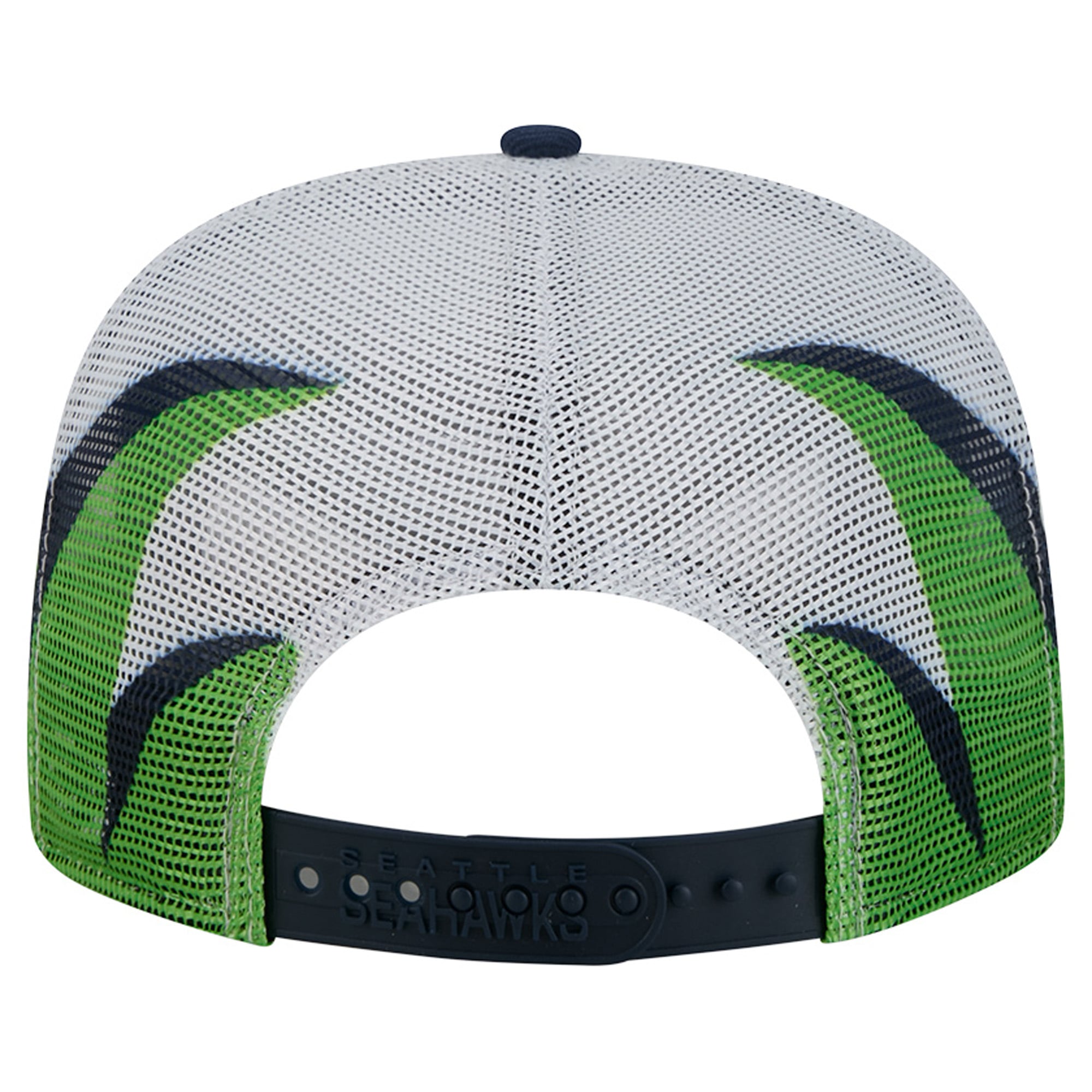 Casquette trucker New Era College pour homme, bleu marine/vert fluo, Seattle Seahawks, maille, style A-Frame, modèle 9FIFTY Snapback