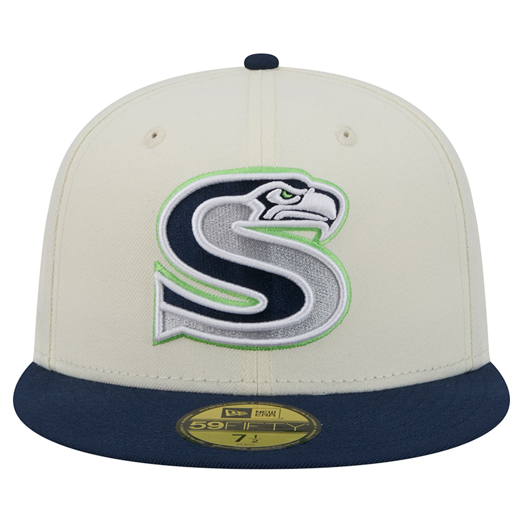 Casquette ajustée New Era Deceptor 59FIFTY pour homme, couleur crème/bleu marine universitaire, Seattle Seahawks