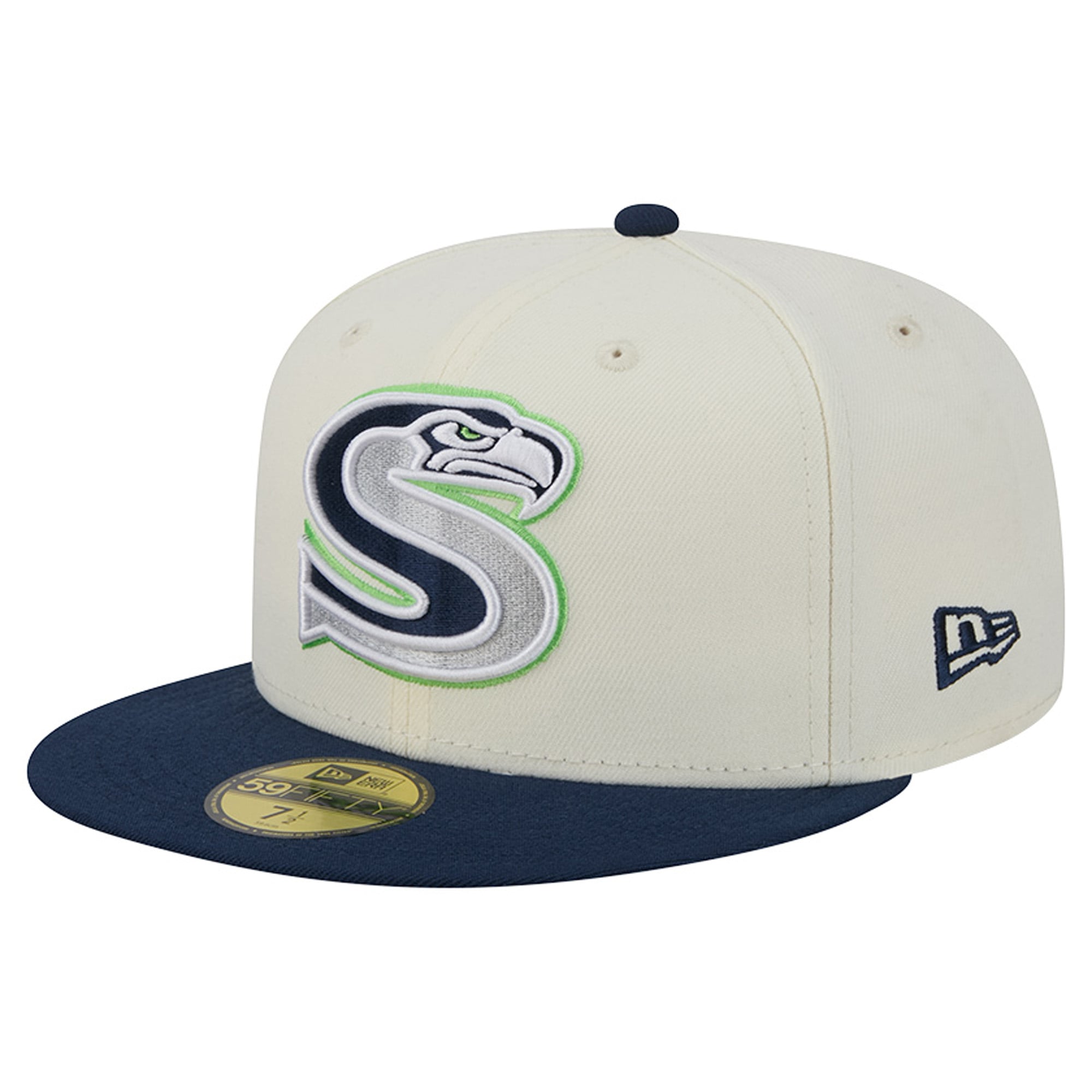 Casquette ajustée New Era Deceptor 59FIFTY pour homme, couleur crème/bleu marine universitaire, Seattle Seahawks