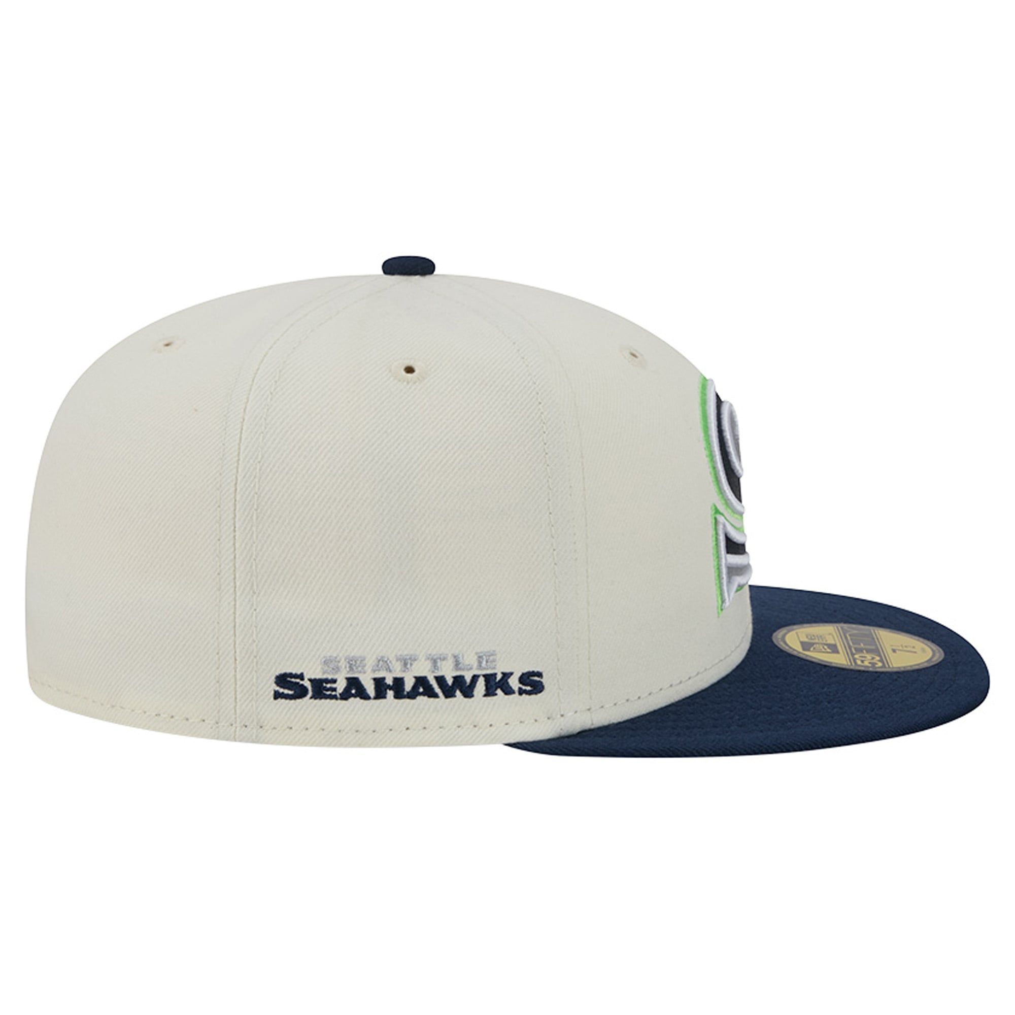 Casquette ajustée New Era Deceptor 59FIFTY pour homme, couleur crème/bleu marine universitaire, Seattle Seahawks