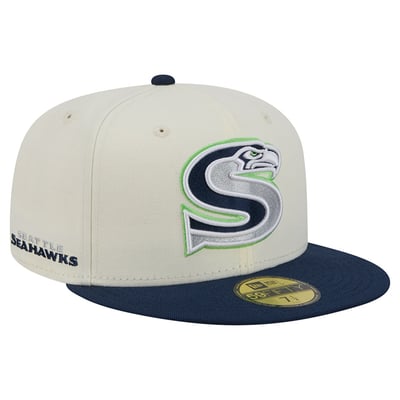 Seattle Seahawks New Era Deceptor 59FIFTY Fitted Hat - Cream/College Navy