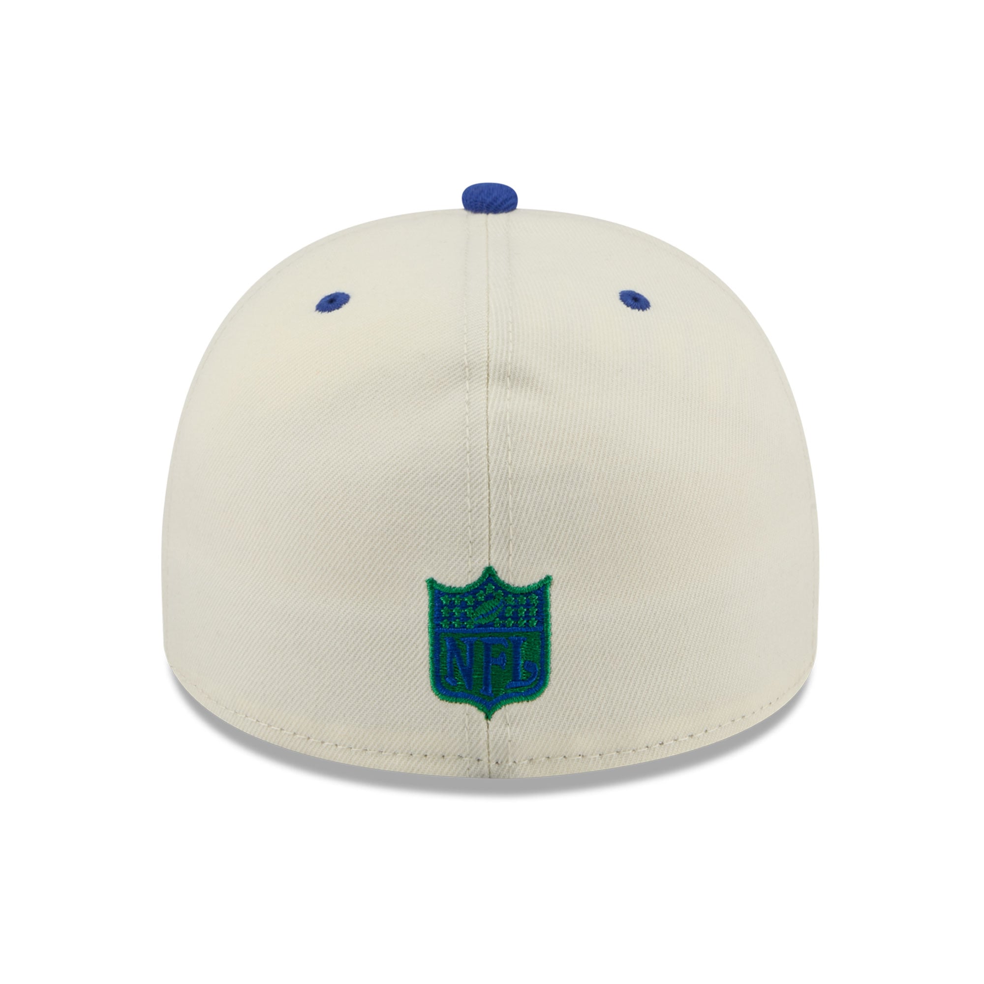 Casquette ajustée New Era 59FIFTY pour homme, coloris crème/bleu royal, Seattle Seahawks, style rétro.