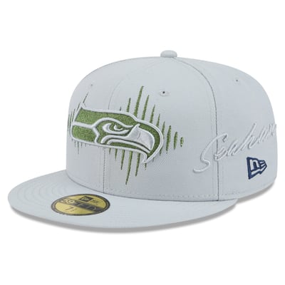 Seattle Seahawks New Era Rivalries Collection Fan Pack Side Script 59FIFTY Fitted Hat - Gray