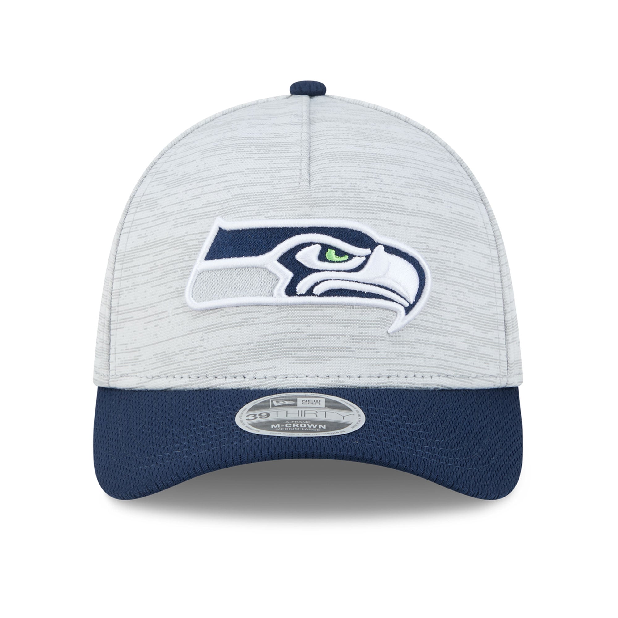 Casquette New Era Flex grise/bleu marine Seattle Seahawks Tech M-Crown A-Frame 39THIRTY pour homme