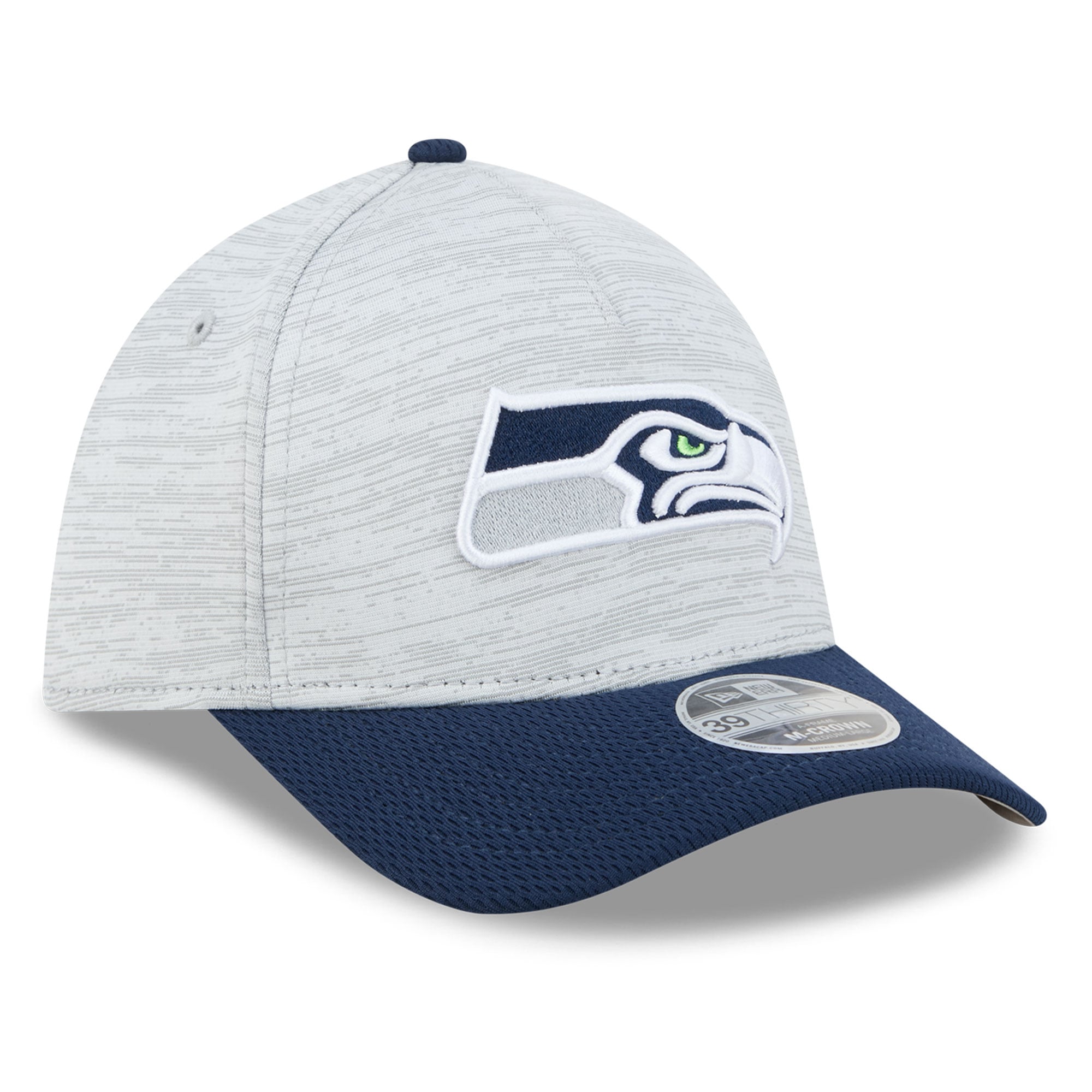 Casquette New Era Flex grise/bleu marine Seattle Seahawks Tech M-Crown A-Frame 39THIRTY pour homme