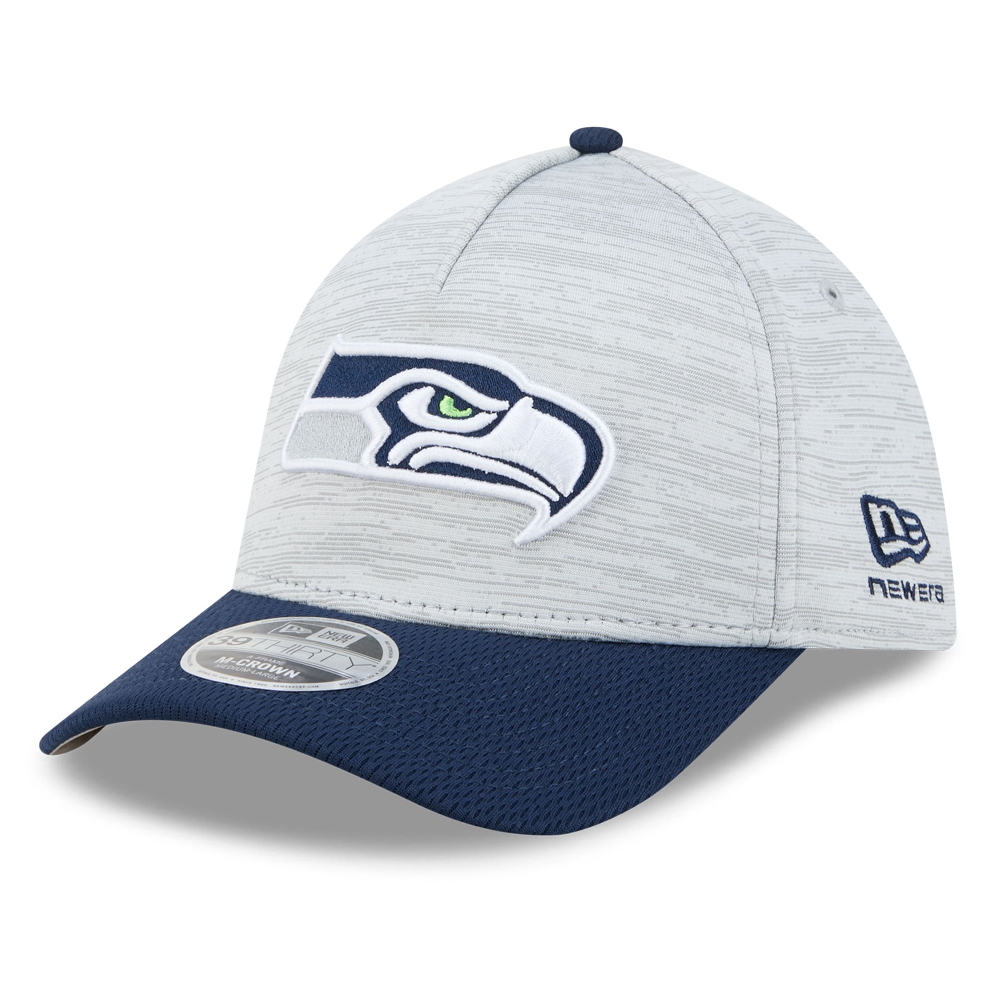 Casquette New Era Flex grise/bleu marine Seattle Seahawks Tech M-Crown A-Frame 39THIRTY pour homme