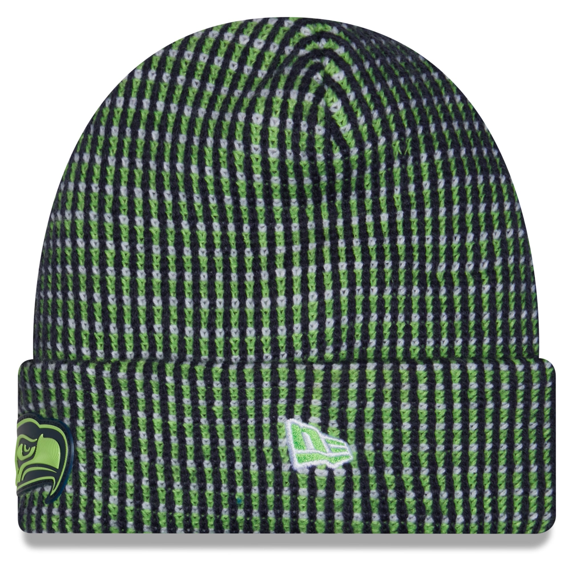 Bonnet à revers vert fluo pour homme New Era Seattle Seahawks 2026, idéal pour les temps froids.
