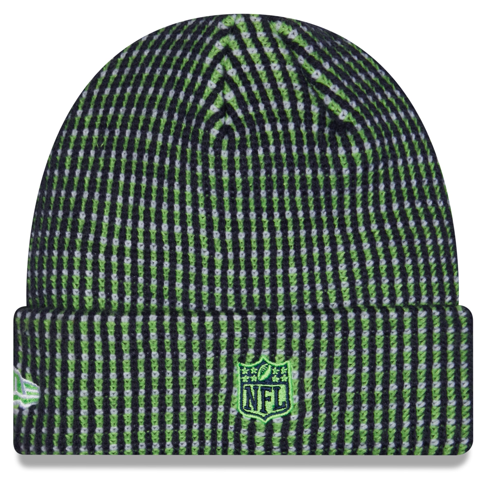 Bonnet à revers vert fluo pour homme New Era Seattle Seahawks 2026, idéal pour les temps froids.