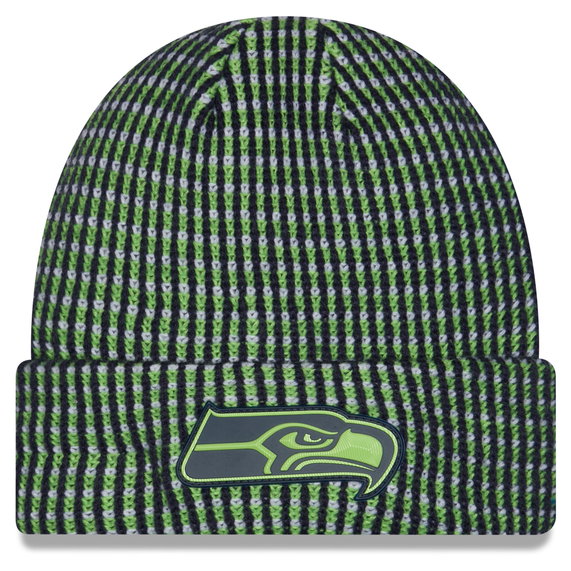 Bonnet à revers vert fluo pour homme New Era Seattle Seahawks 2026, idéal pour les temps froids.