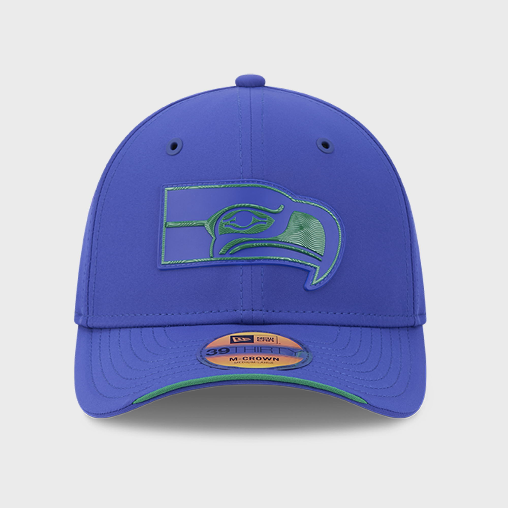 Casquette New Era Royal Seattle Seahawks 2026 Sideline Throwback 39THIRTY M-Crown Flex pour homme
