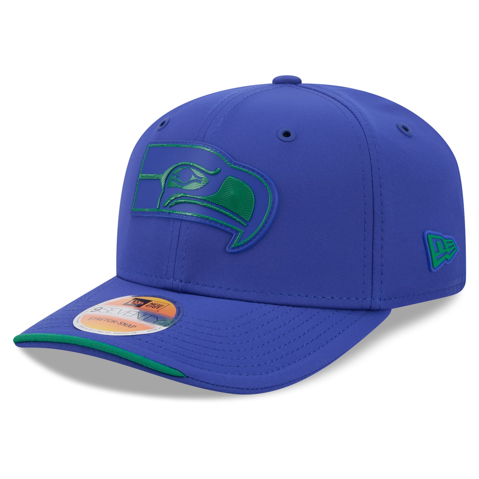 Casquette ajustable New Era Royal Seattle Seahawks 2026 Sideline Throwback 9SEVENTY pour homme