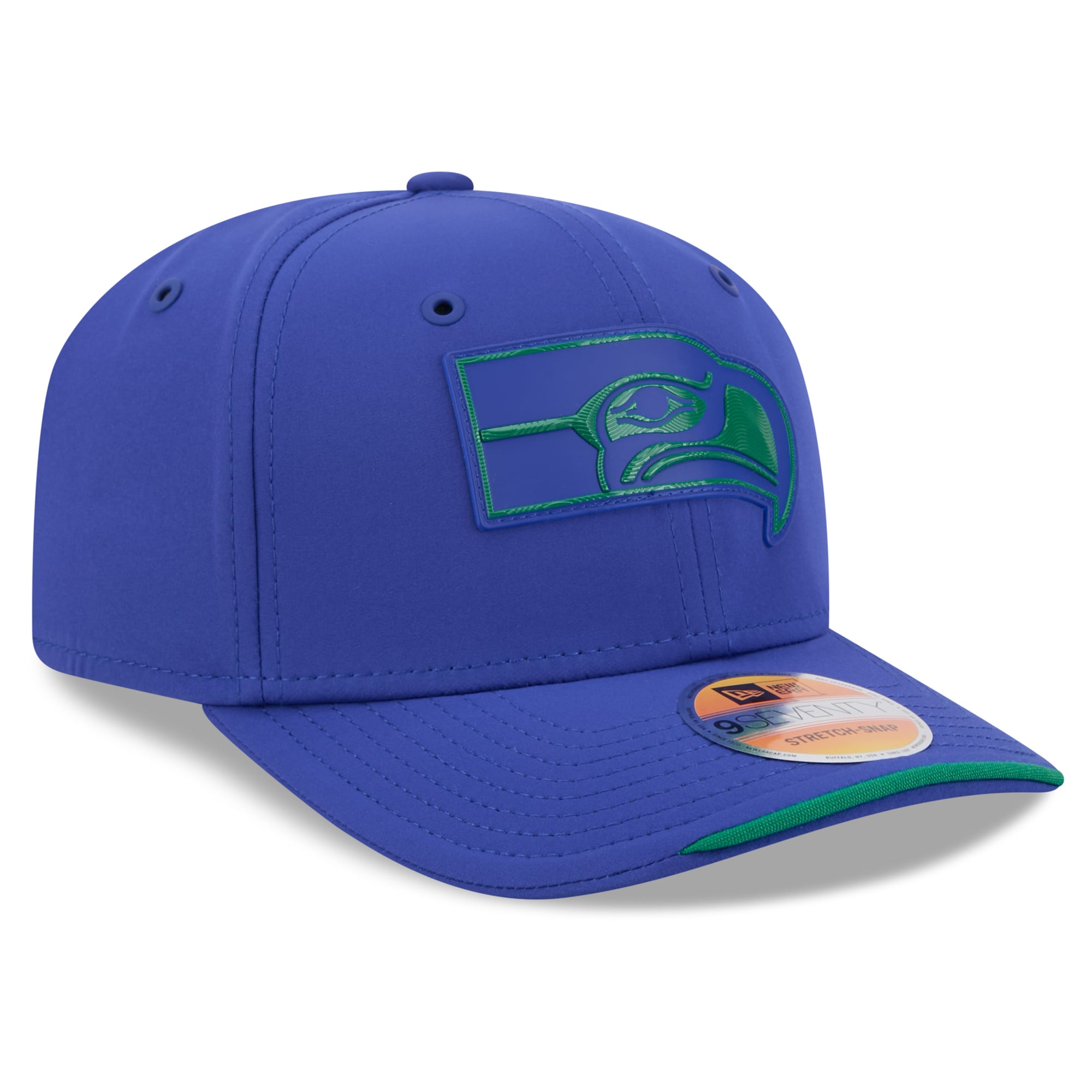 Casquette ajustable New Era Royal Seattle Seahawks 2026 Sideline Throwback 9SEVENTY pour homme