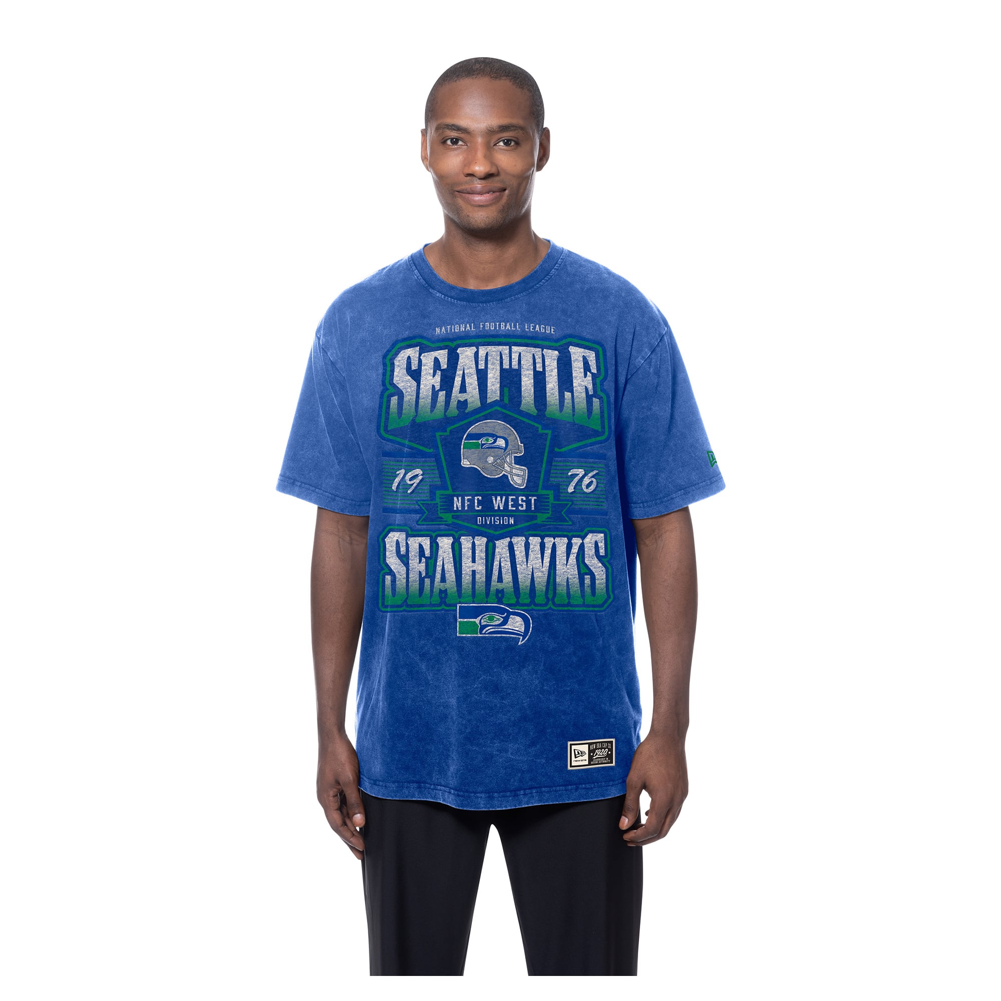 T-shirt homme New Era Royal Seattle Seahawks Throwback à délavage minéral