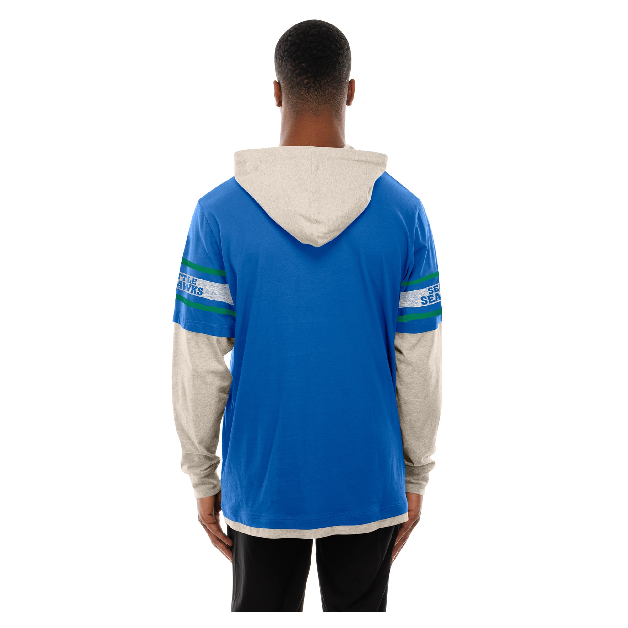 T-shirt à capuche manches longues superposées New Era Royal Seattle Seahawks pour homme