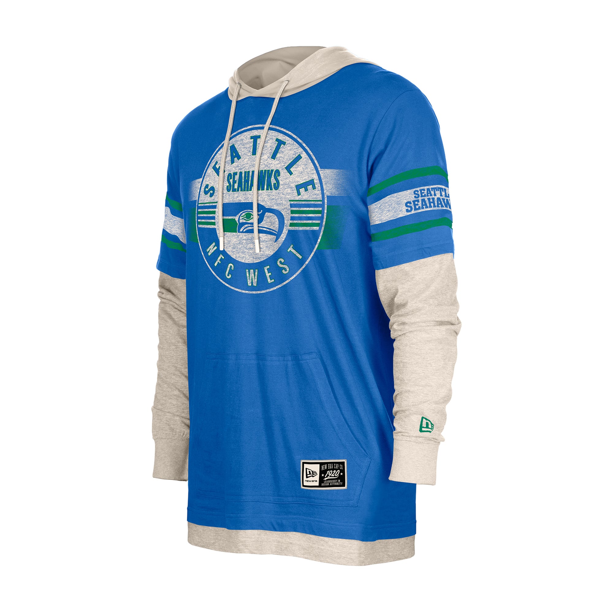 T-shirt à capuche manches longues superposées New Era Royal Seattle Seahawks pour homme