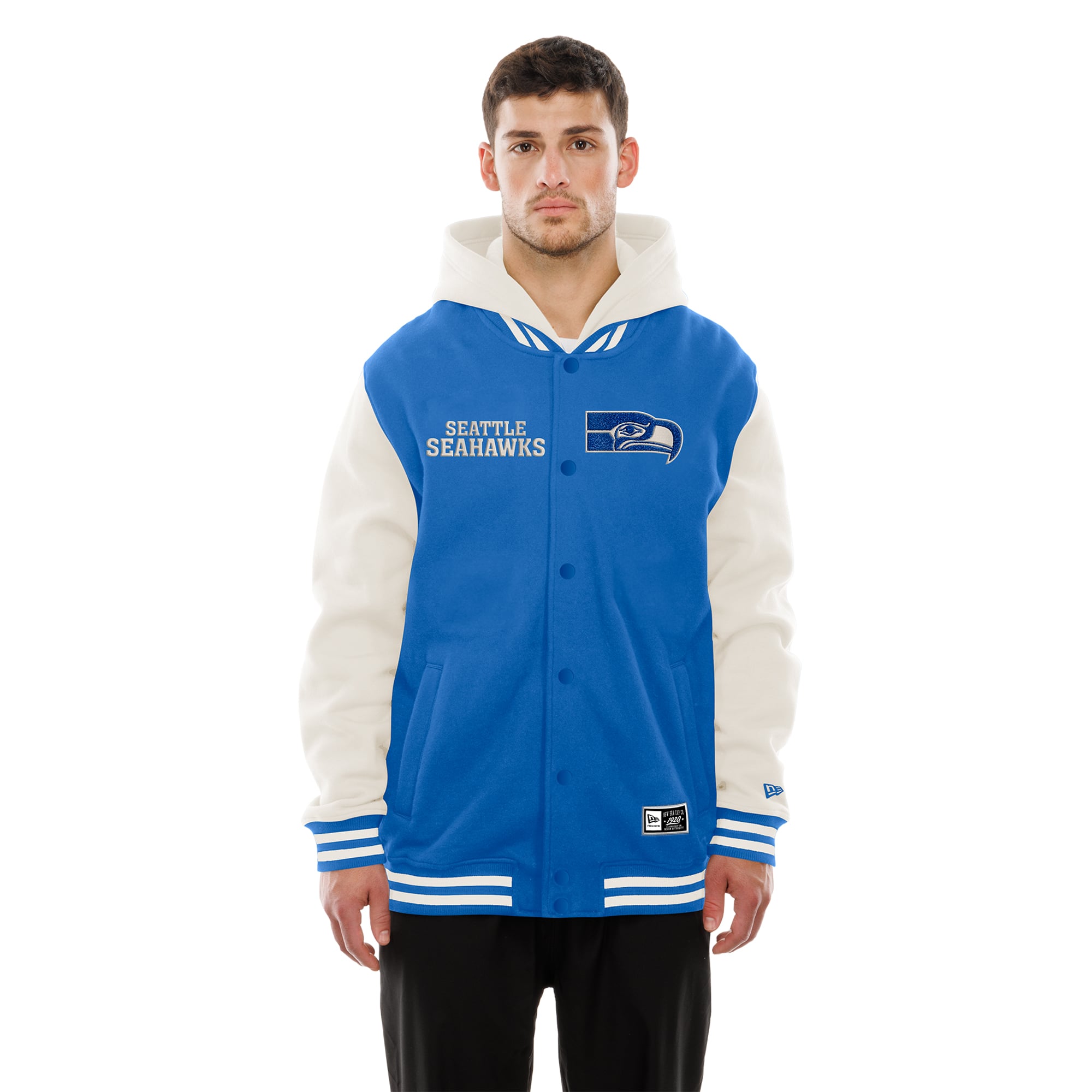Veste polaire à capuche New Era bleu roi/crème Seattle Seahawks pour homme