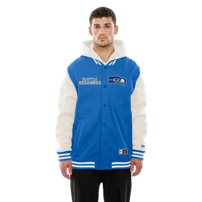 Seattle Seahawks New Era Full-Snap Fleece Hooded Jacket - Royal/Cream