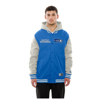 Seattle Seahawks New Era Full-Snap Fleece Hooded Jacket - Royal/Gray