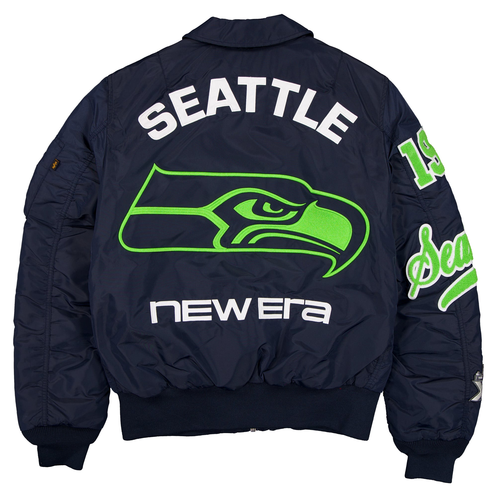 Veste bomber zippée New Era x Alpha Industries College Navy Seattle Seahawks MA-1 pour homme