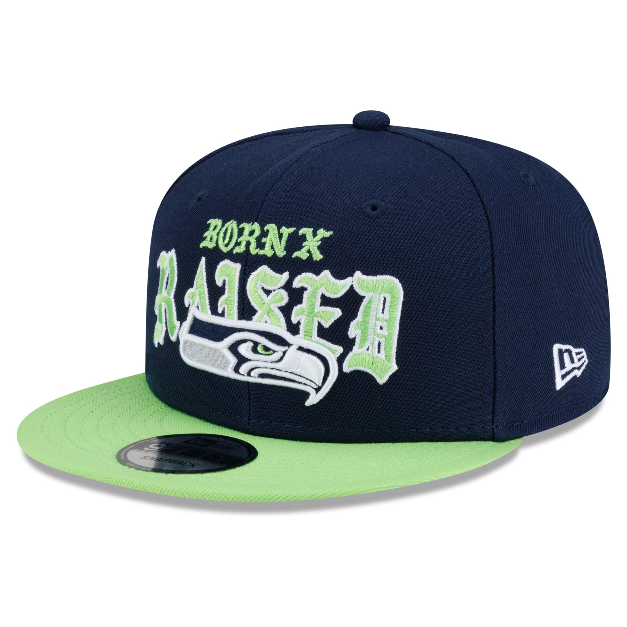 Casquette snapback New Era x Born x Raised College bleu marine/vert fluo Seattle Seahawks 9FIFTY pour homme