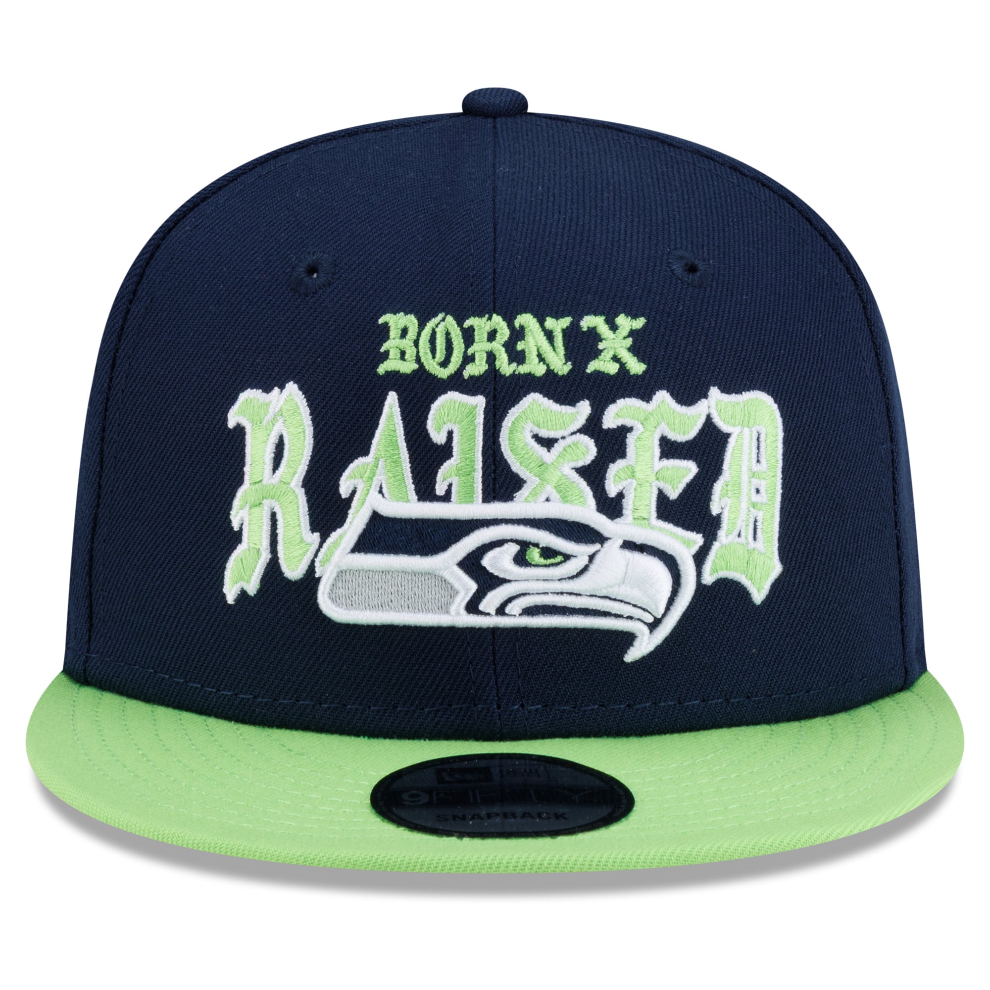 Casquette snapback New Era x Born x Raised College bleu marine/vert fluo Seattle Seahawks 9FIFTY pour homme