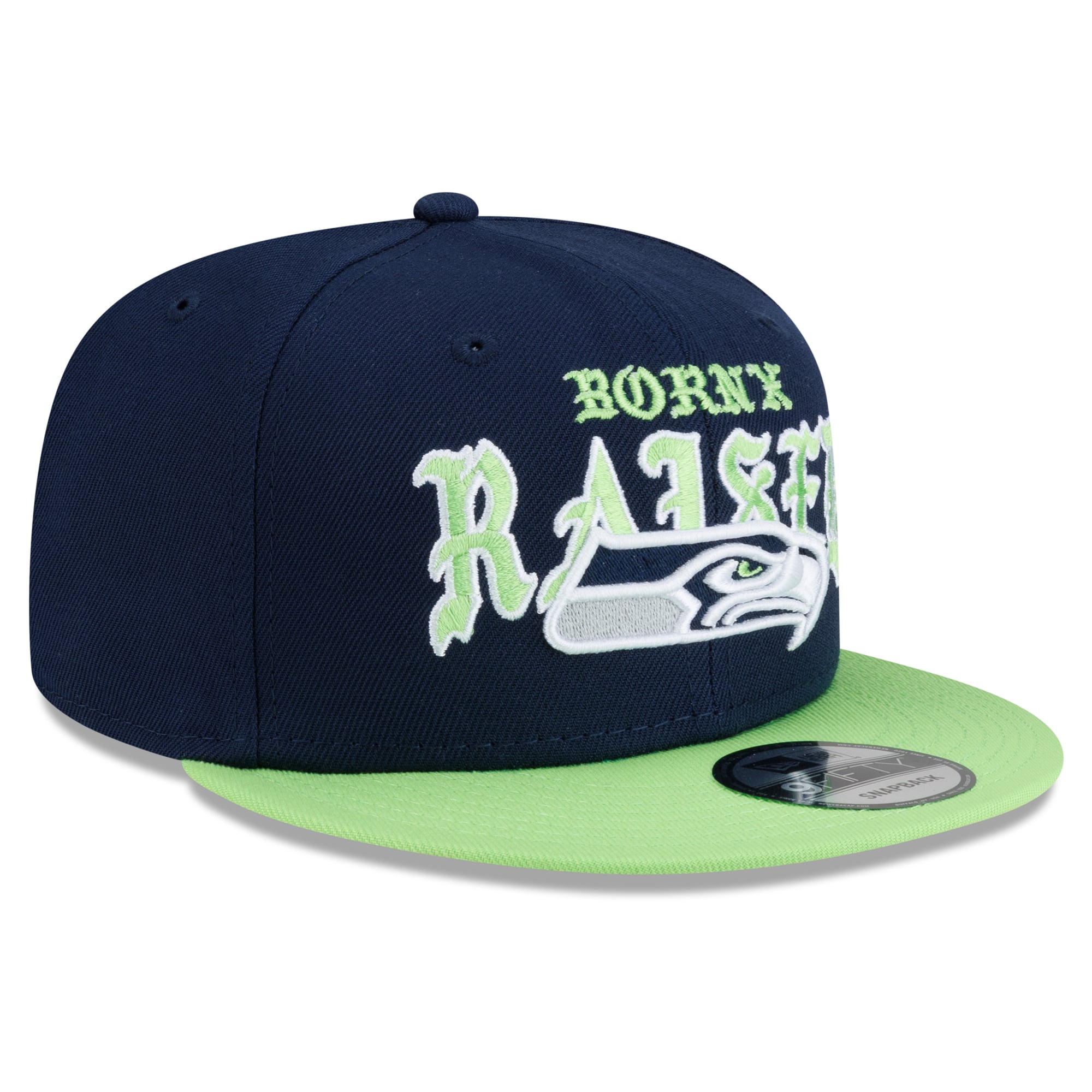 Casquette snapback New Era x Born x Raised College bleu marine/vert fluo Seattle Seahawks 9FIFTY pour homme