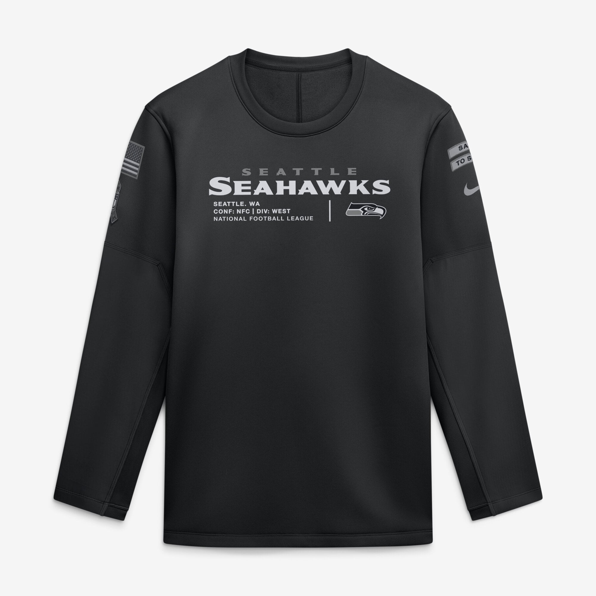 Men's Nike  Black Seattle Seahawks 2026 Salute to Service Sideline Coaches Crewneck Therma-FIT Sweatshirt