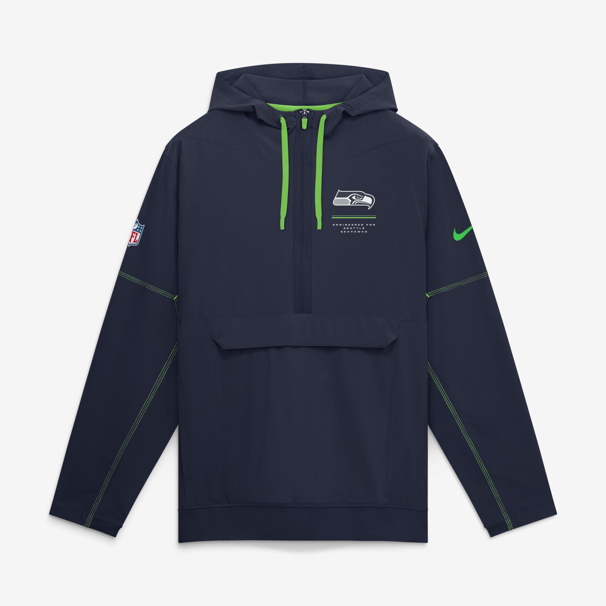 Men's Nike College Navy Seattle Seahawks Sideline Anorak Half-Zip Hooded Jacket