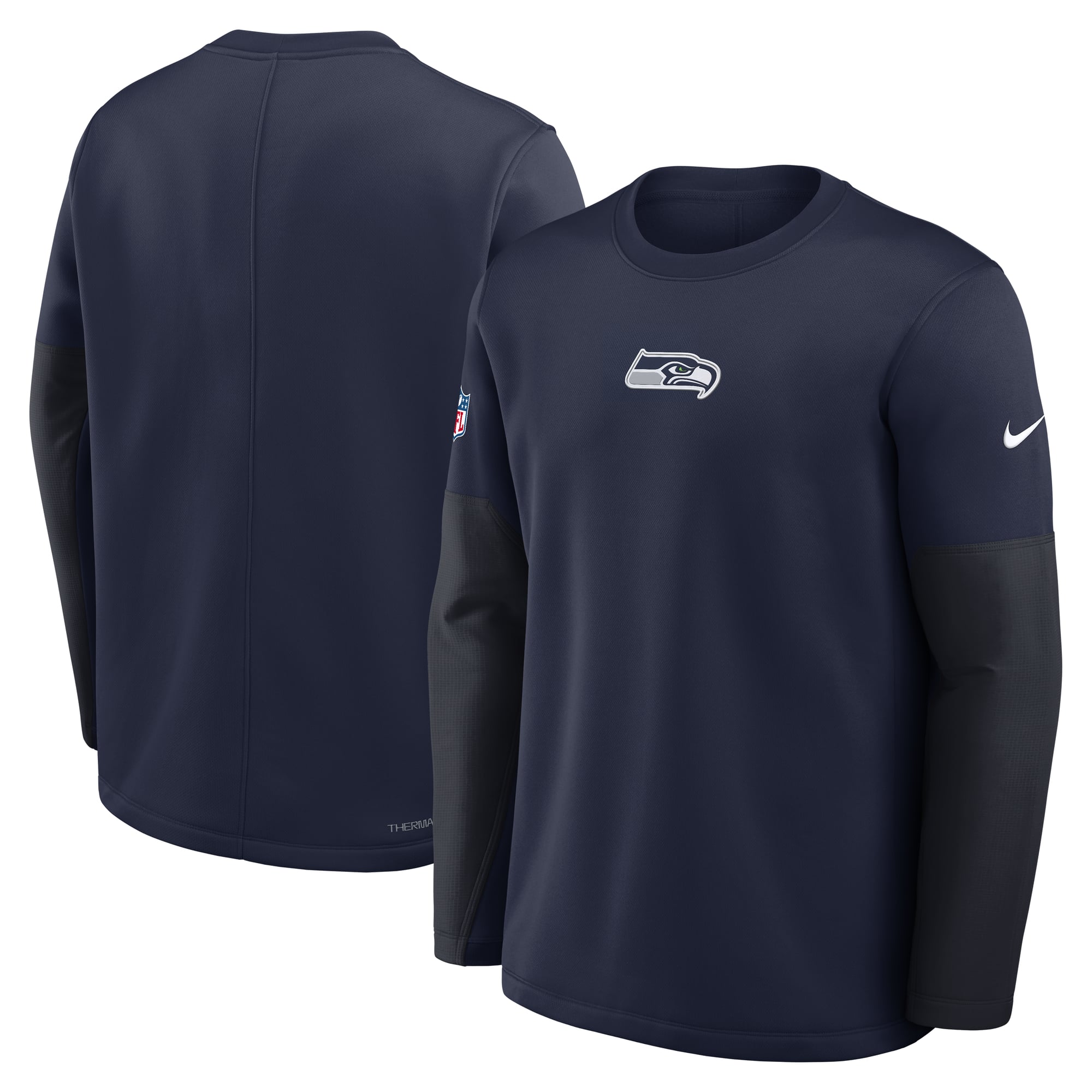 Pull-over Nike College Navy Seattle Seahawks Sideline Coaches pour homme, modèle Therma-FIT mi-lourd.
