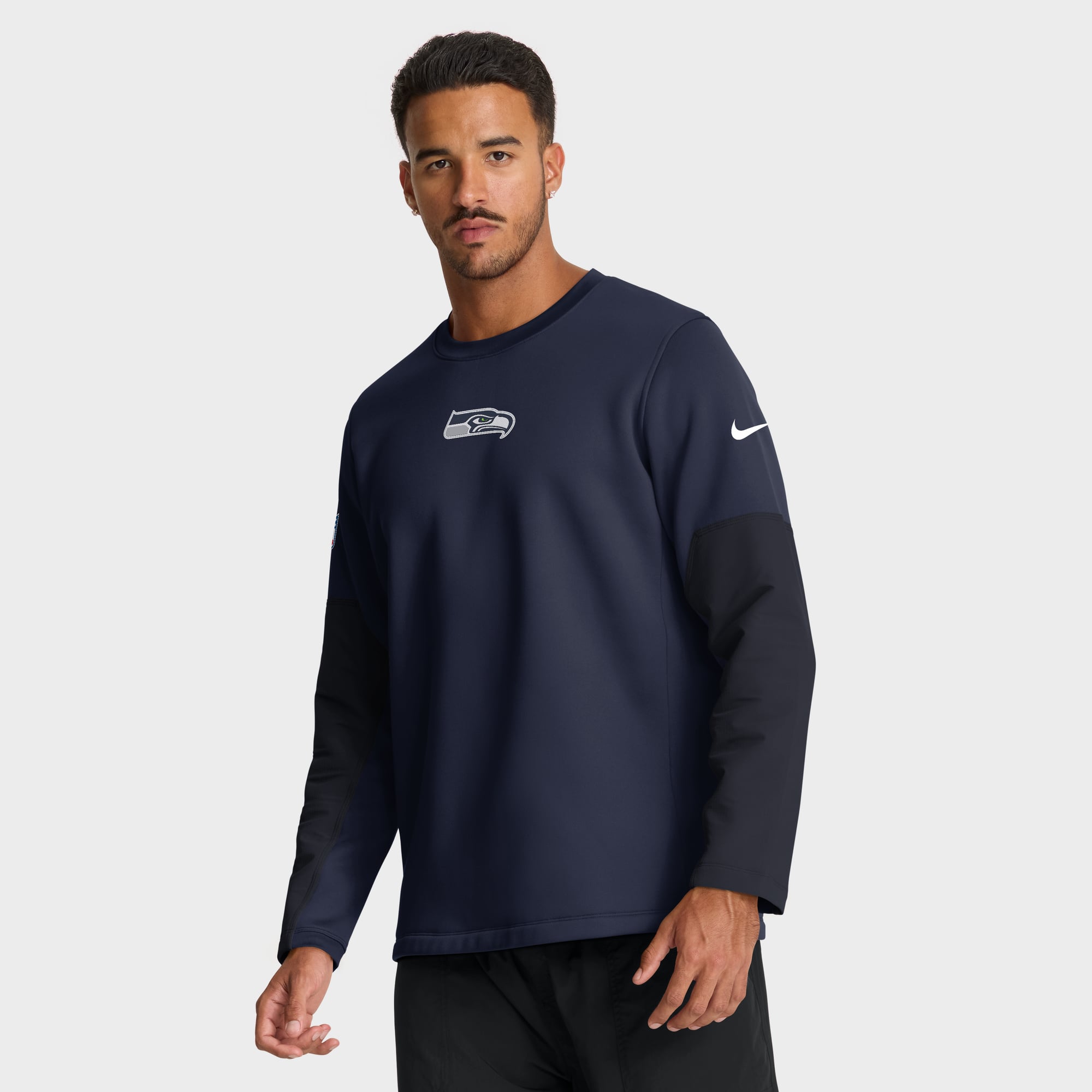 Pull-over Nike College Navy Seattle Seahawks Sideline Coaches pour homme, modèle Therma-FIT mi-lourd.