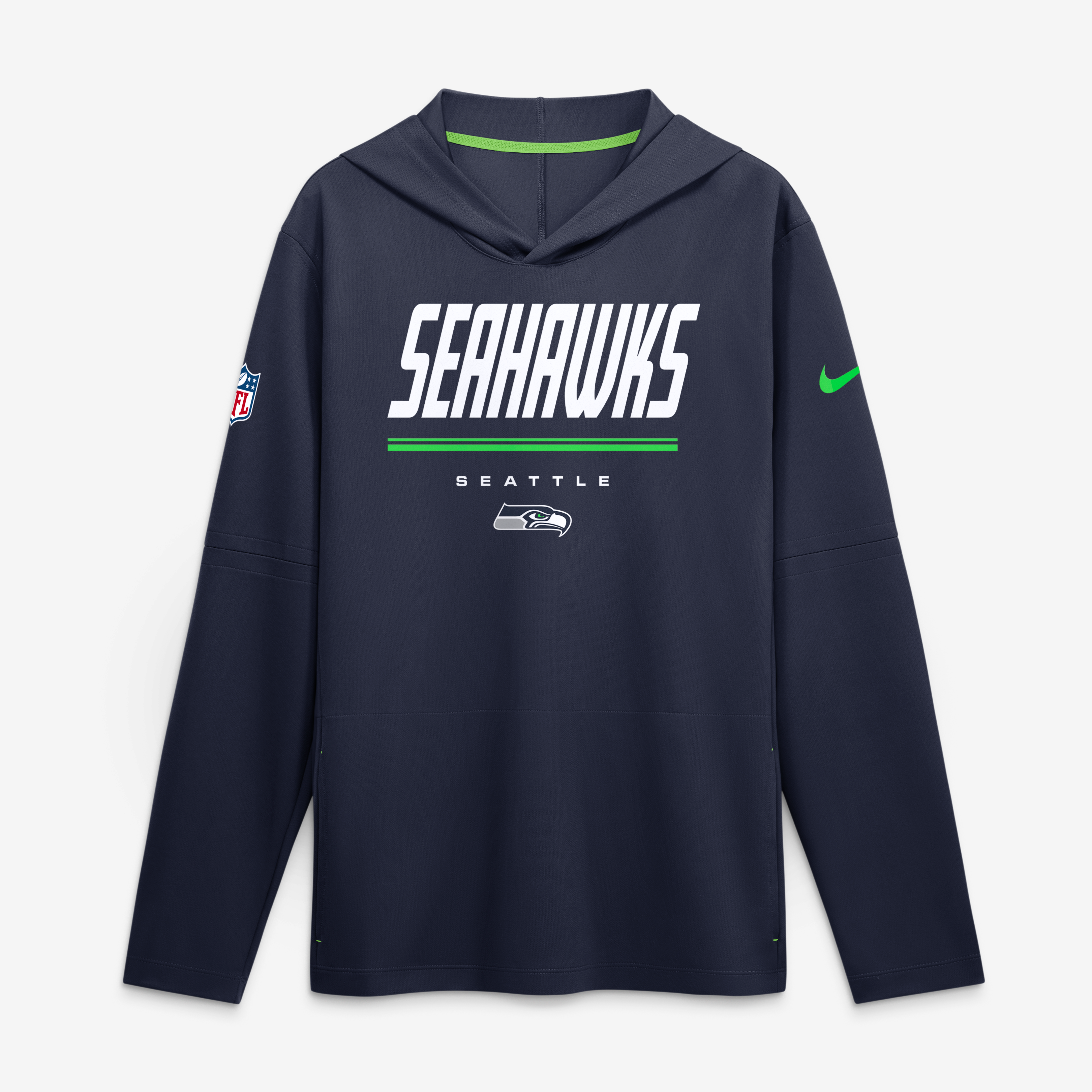 T-shirt à capuche léger manches longues Nike College Navy Seattle Seahawks pour homme, style Sideline Game On, avec technologie Dri-FIT.