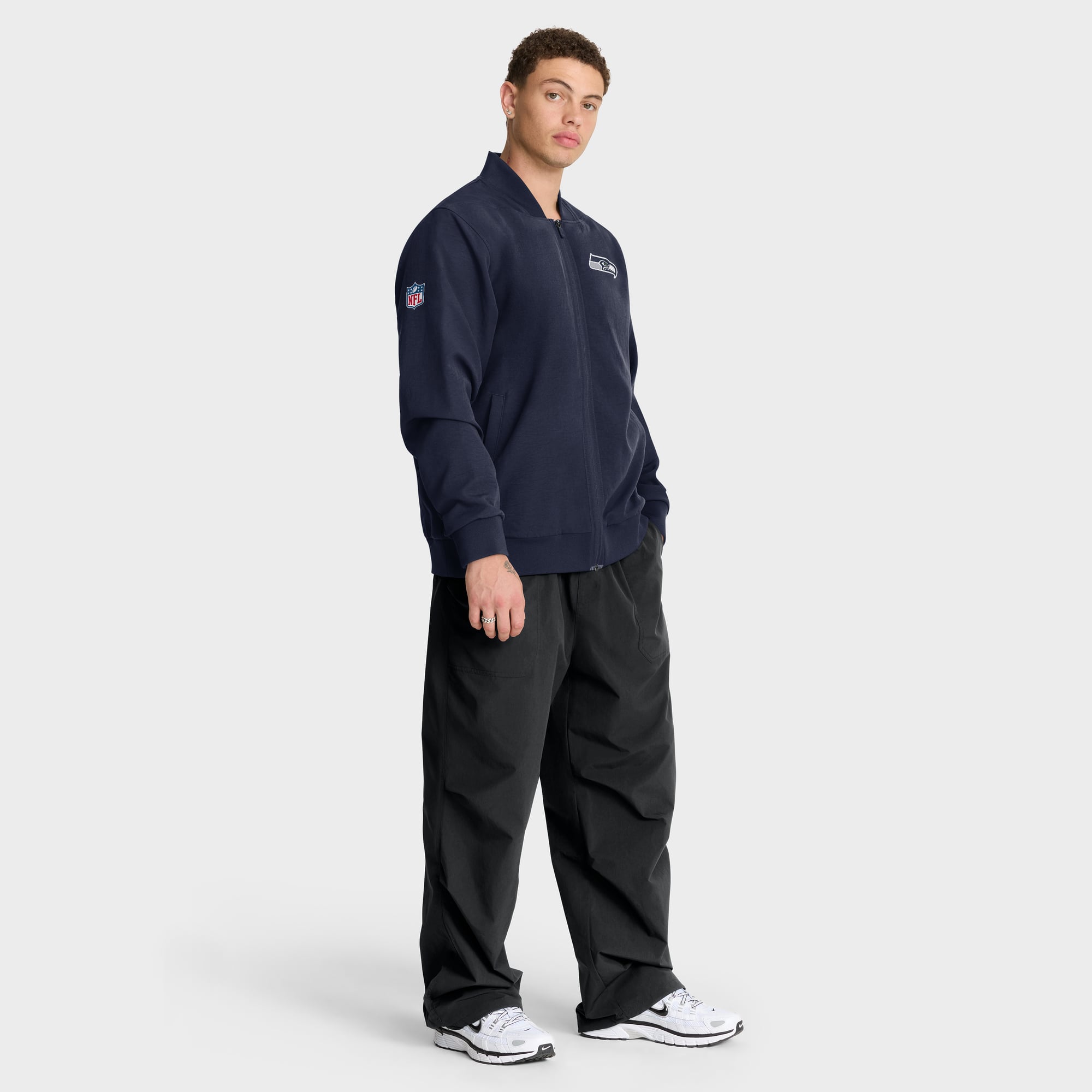 Men's Nike College Navy Seattle Seahawks Sideline Powerful Blocking Full-Zip Dri-FIT Bomber Jacket
